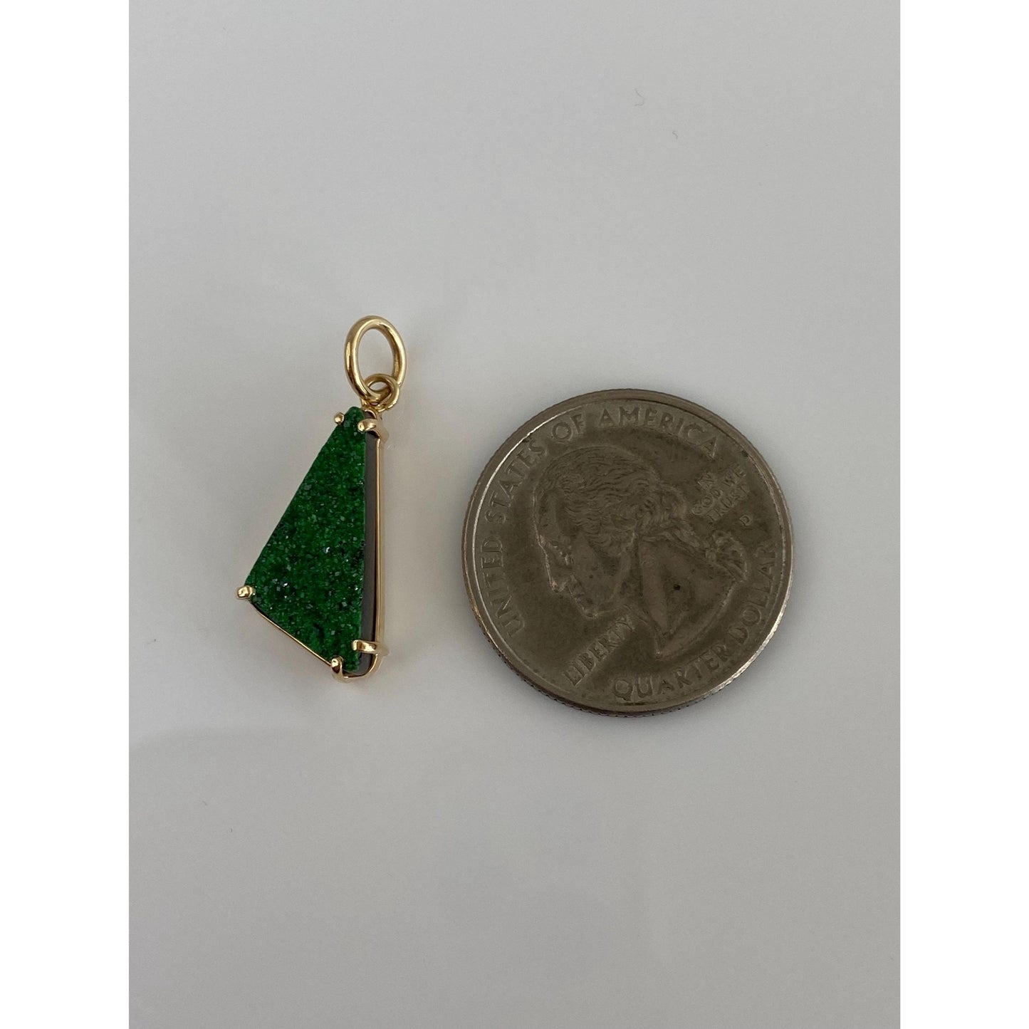 Vintage Solid 14k Yellow Gold Green Druzy Charm