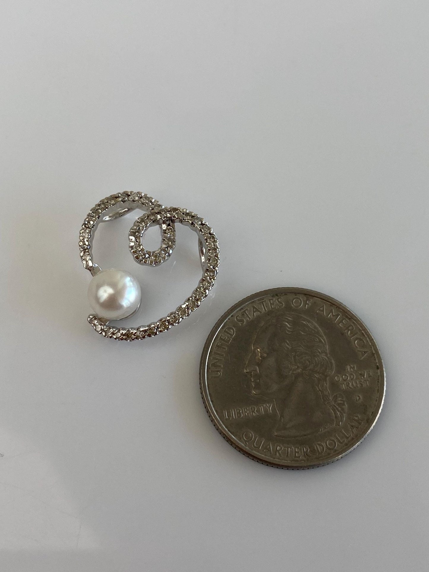 Vintage Solid 14k White Gold Diamond Pearl Heart Slide Charm