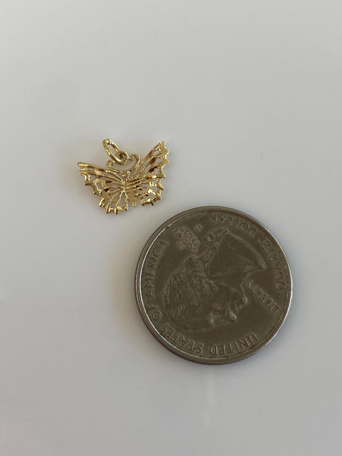 Vintage Solid 14k Yellow Gold Diamond Cut Butterfly Charm