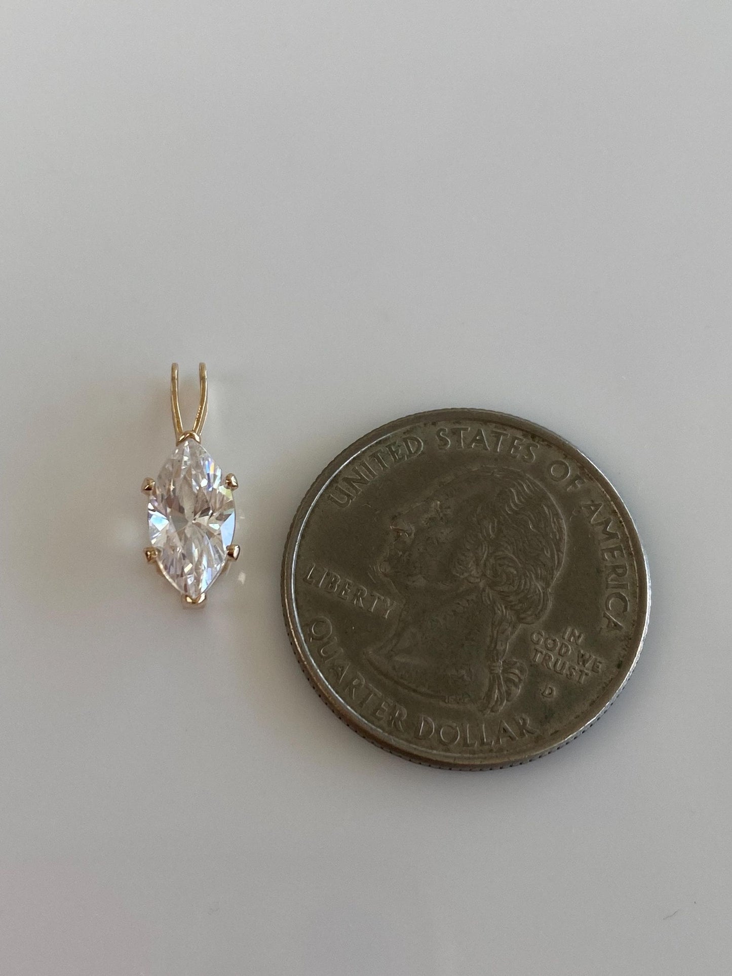 Vintage Solid 14k Yellow Gold Marquis Clear Cubic Zirconia Charm