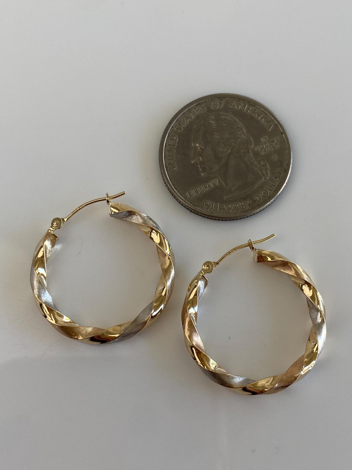 Vintage 14k Tri Tone Gold Twist Hoop Earrings