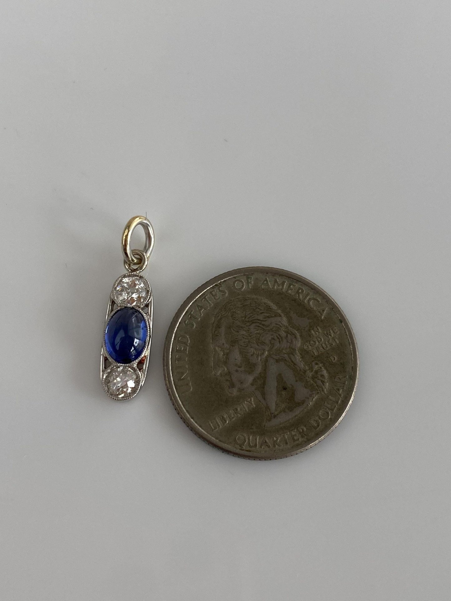 Vintage Solid Platinum & 14k White Gold Diamond Blue Sapphire Cabochon Charm