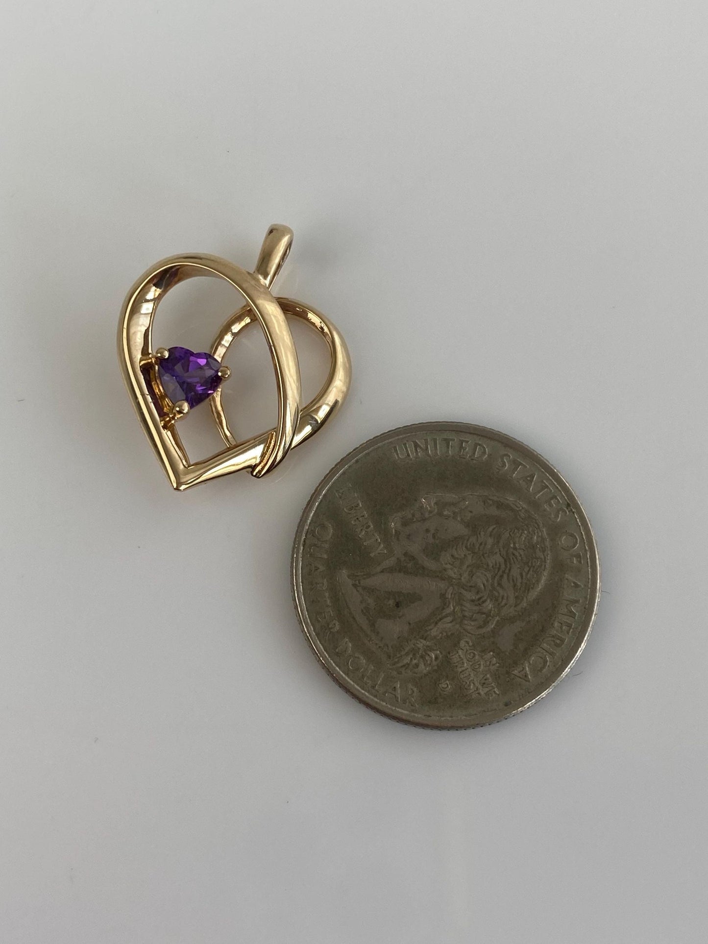 Vintage Solid 10k Yellow Gold Amethyst Heart Charm