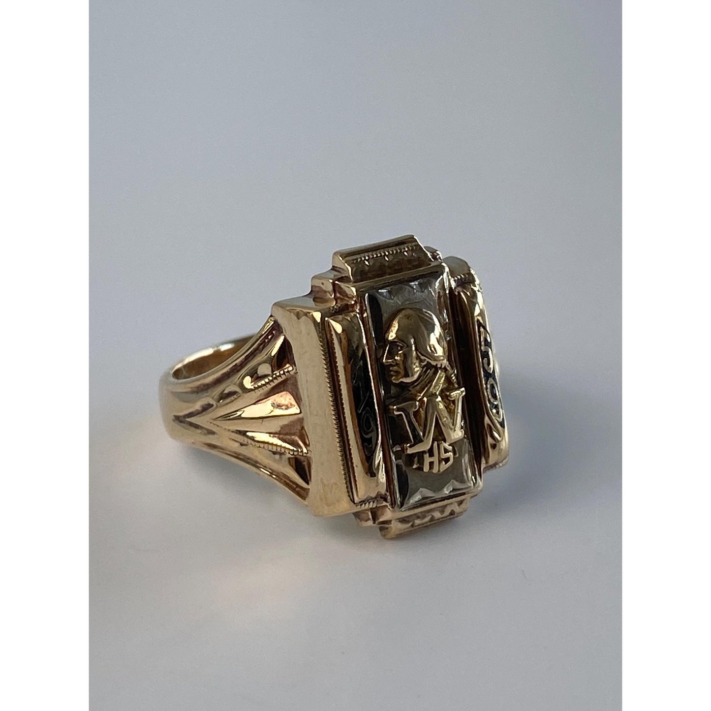 Vintage Solid 10k White & Yellow Gold 1959 Class Ring - Size 6.25