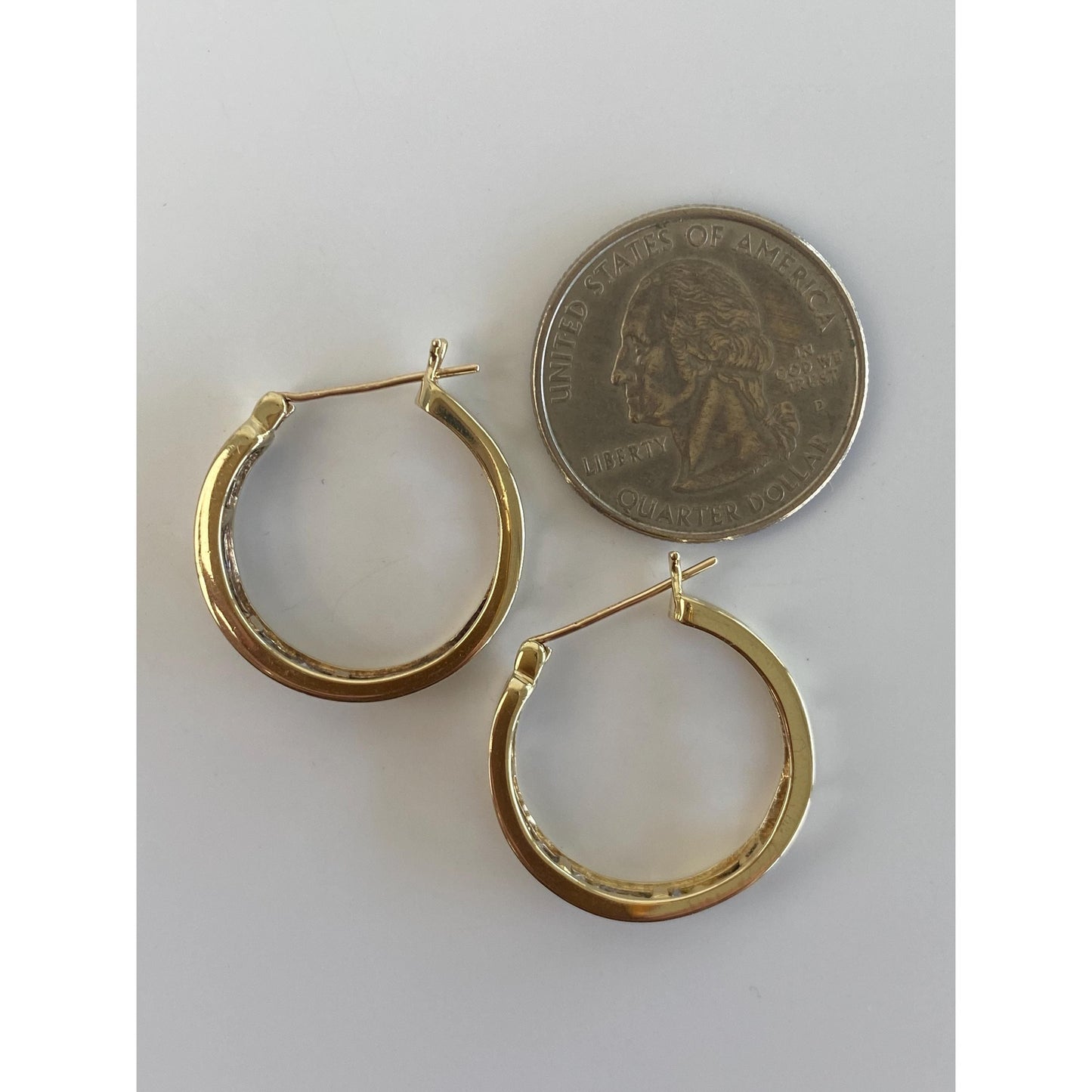 Vintage Solid 10k Yellow Gold Diamond Hoop Earrings