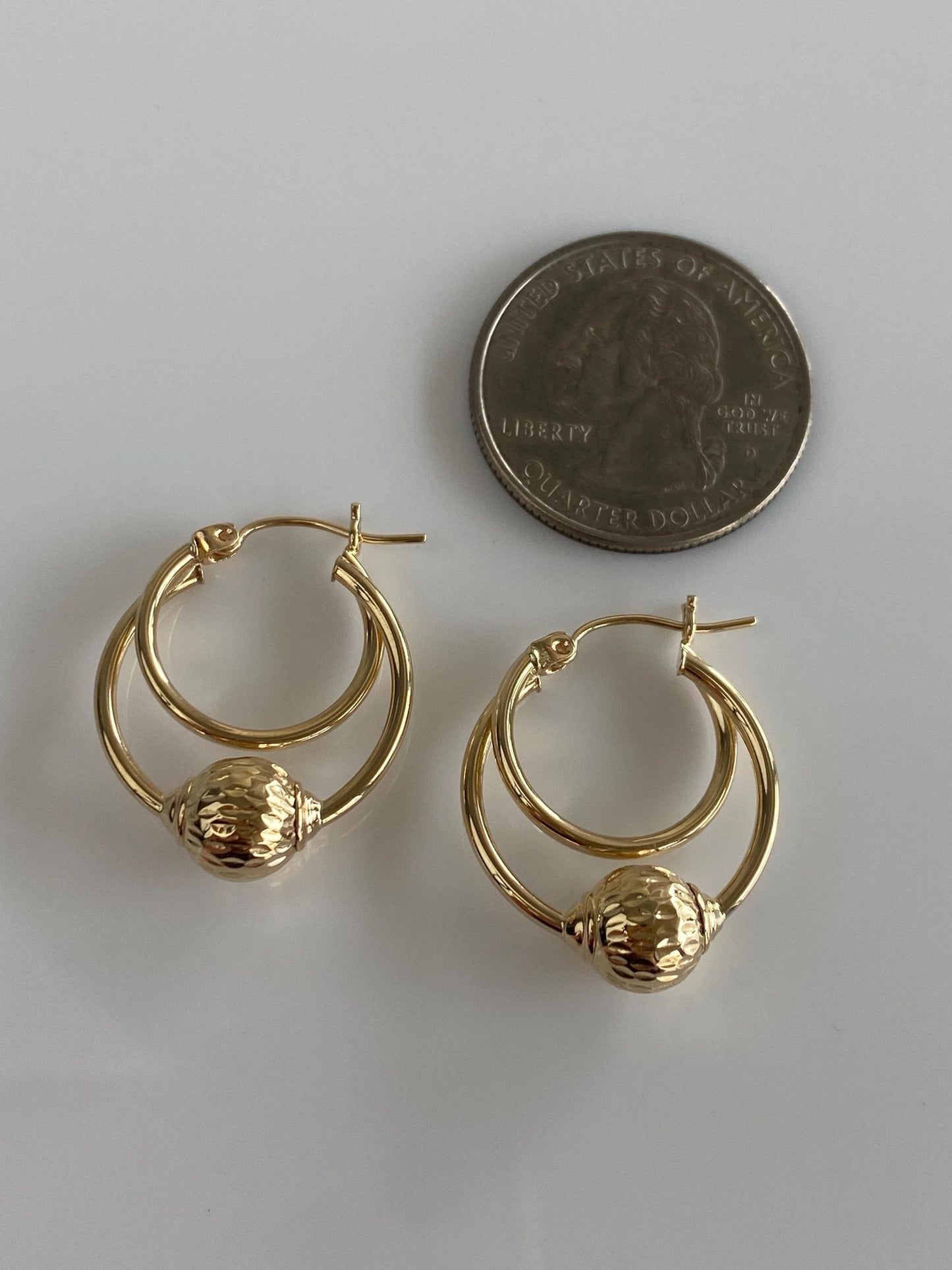 Vintage 14k Yellow Gold Layered Diamond Cut Ball Hoop Earrings