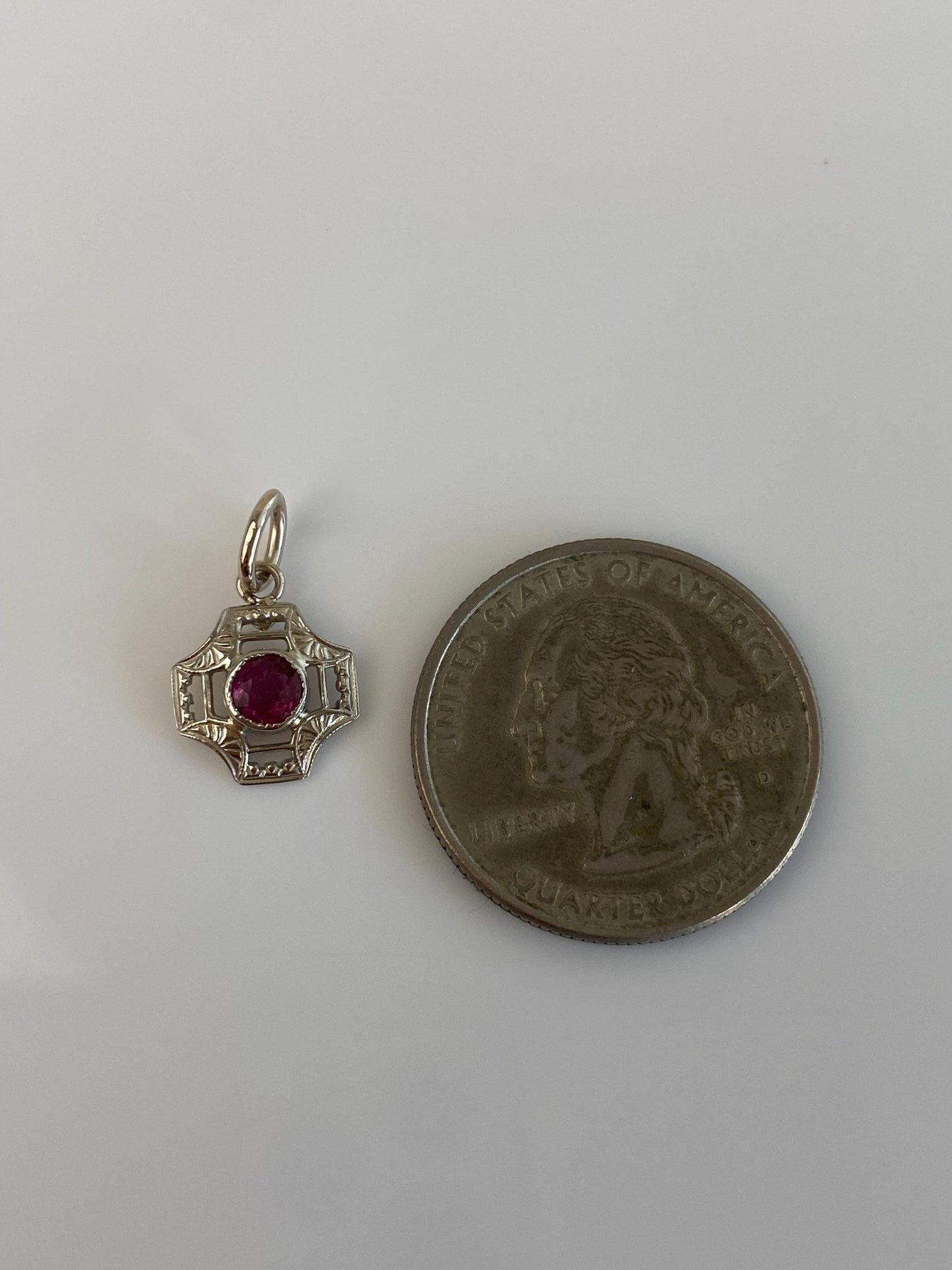 Vintage Solid 10k White Gold Pink Sapphire Stick Pin Conversion Charm