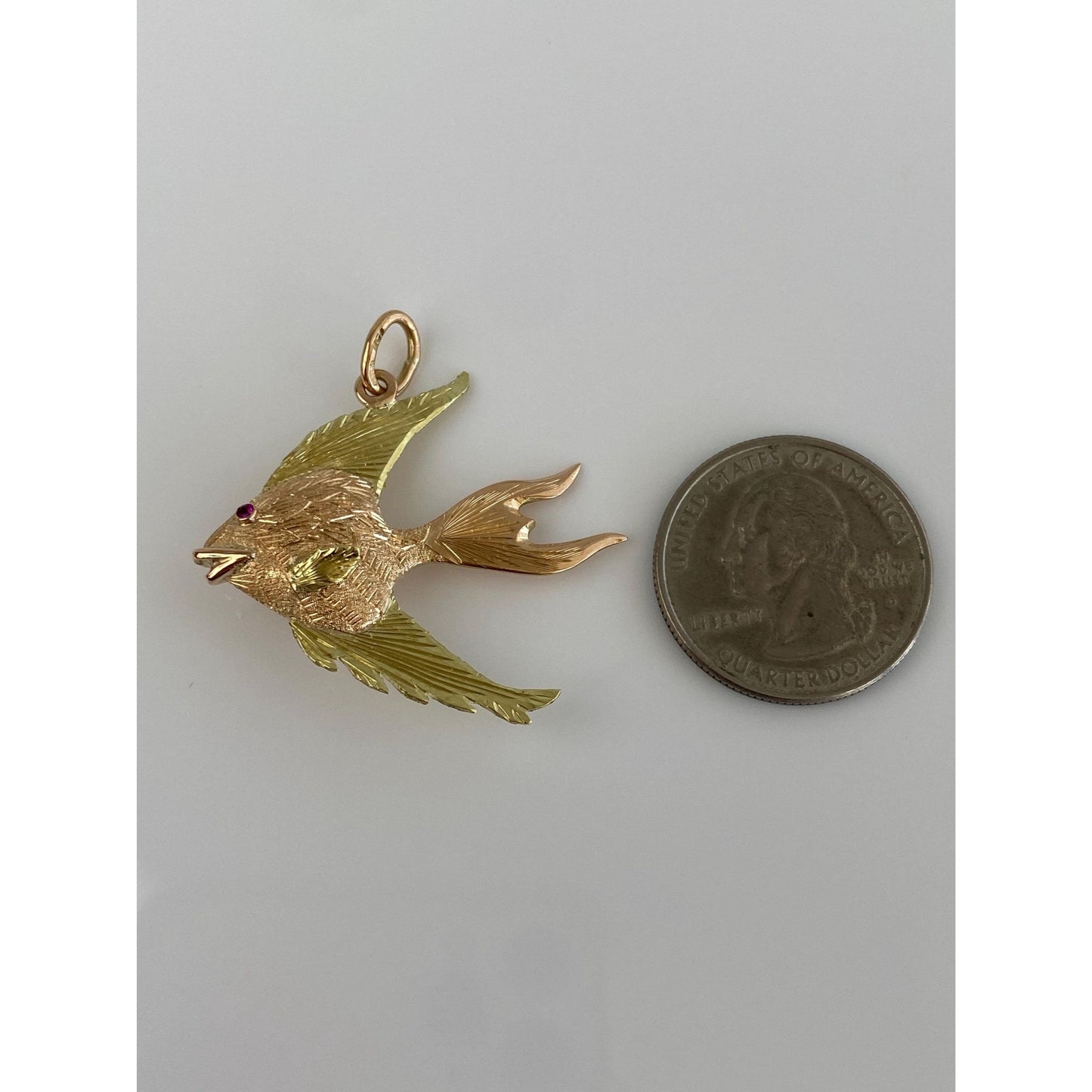 Vintage Solid 18k Rose & Yellow Gold Pink Sapphire Fish Charm