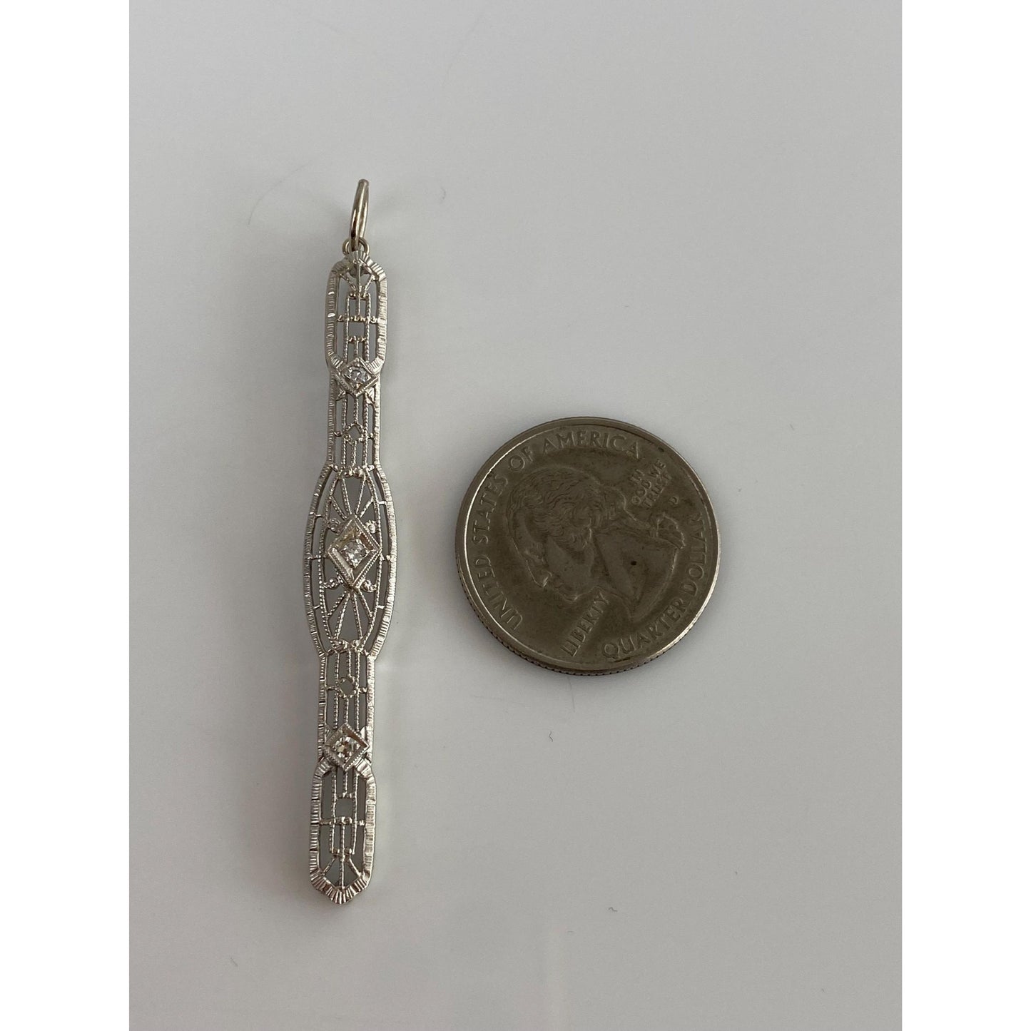 Vintage Solid 14k White Gold Diamond Art Deco Bar Pin Conversion Charm