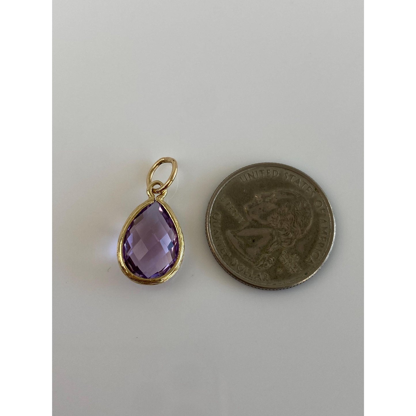 Vintage Solid 14k Yellow Gold Faceted Amethyst Teardrop Charm