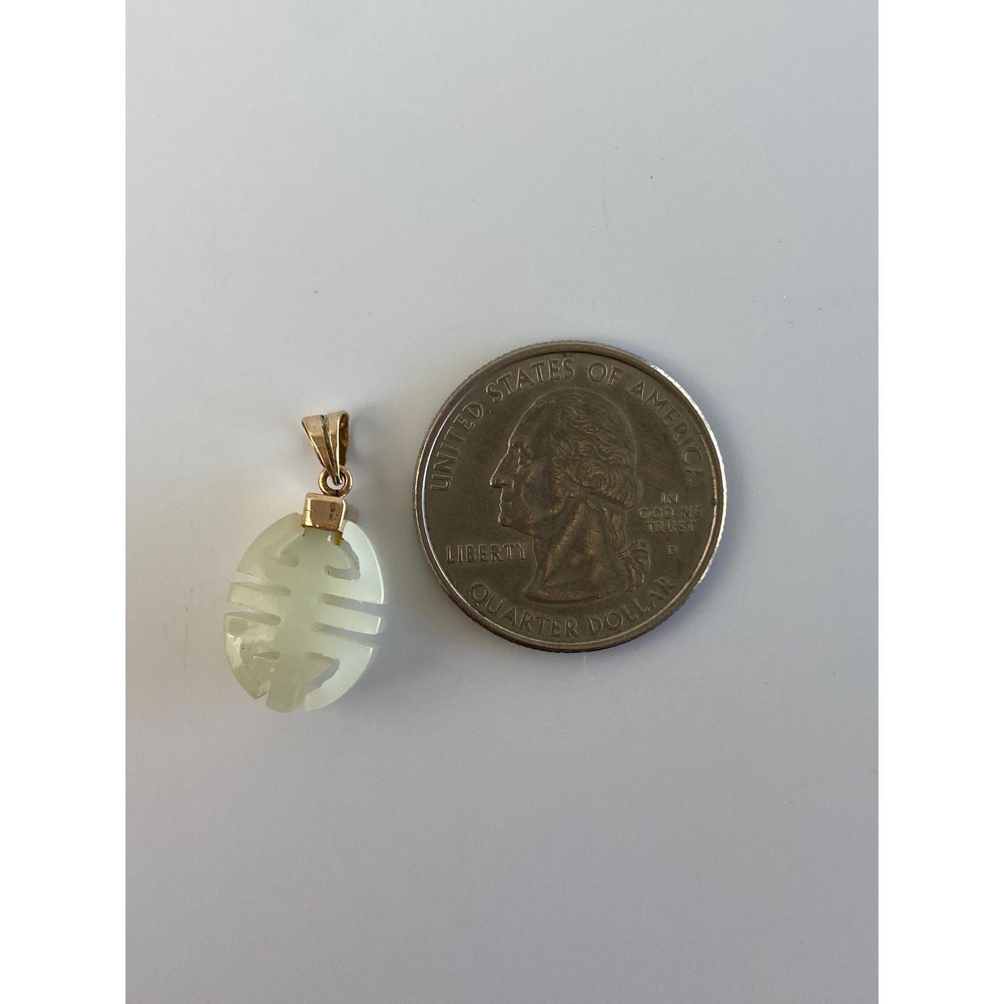 Vintage Solid 10k Yellow Gold White Jade Carved Charm