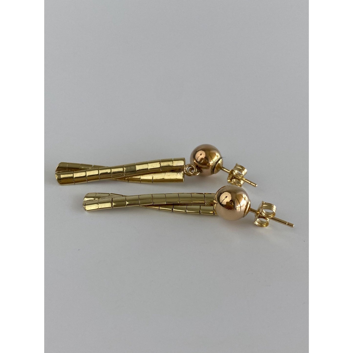 Vintage 14k Yellow Gold Omega Chain Dangle Ball Stud Earrings