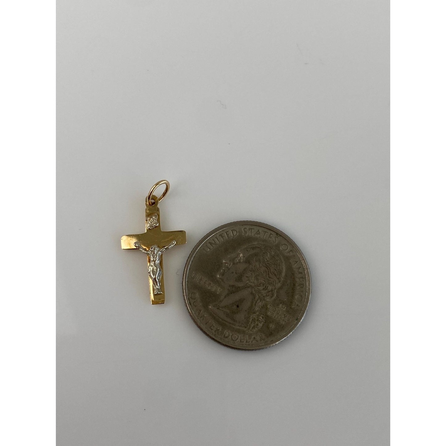 Vintage Solid 14k White & Yellow Gold Crucifix Cross Charm