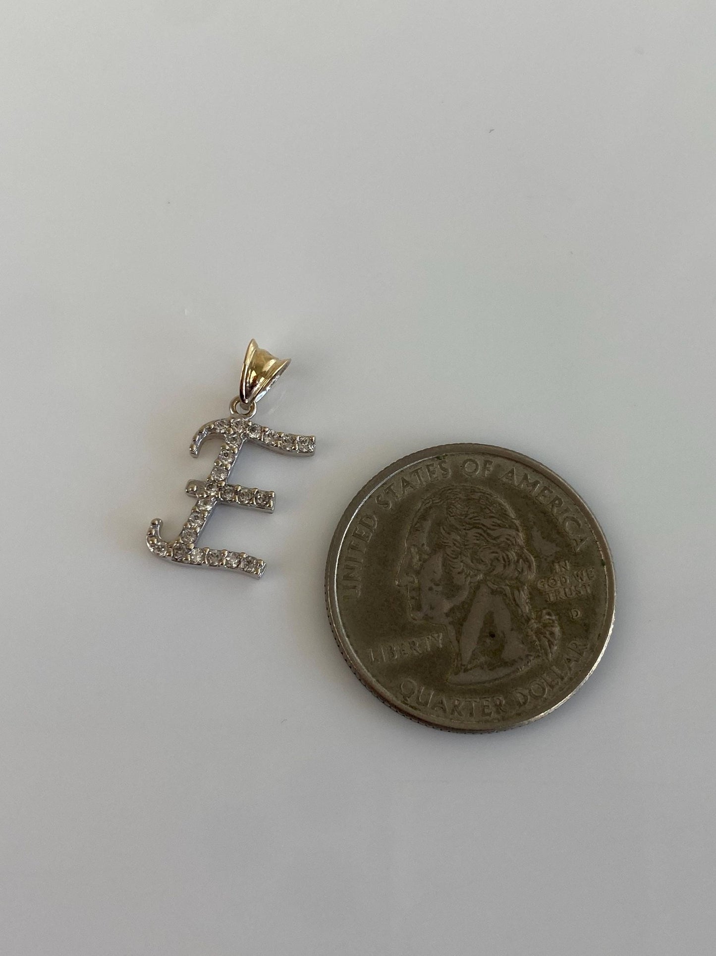Vintage Solid 14k White Gold Cubic Zirconia Initial 'E' Charm