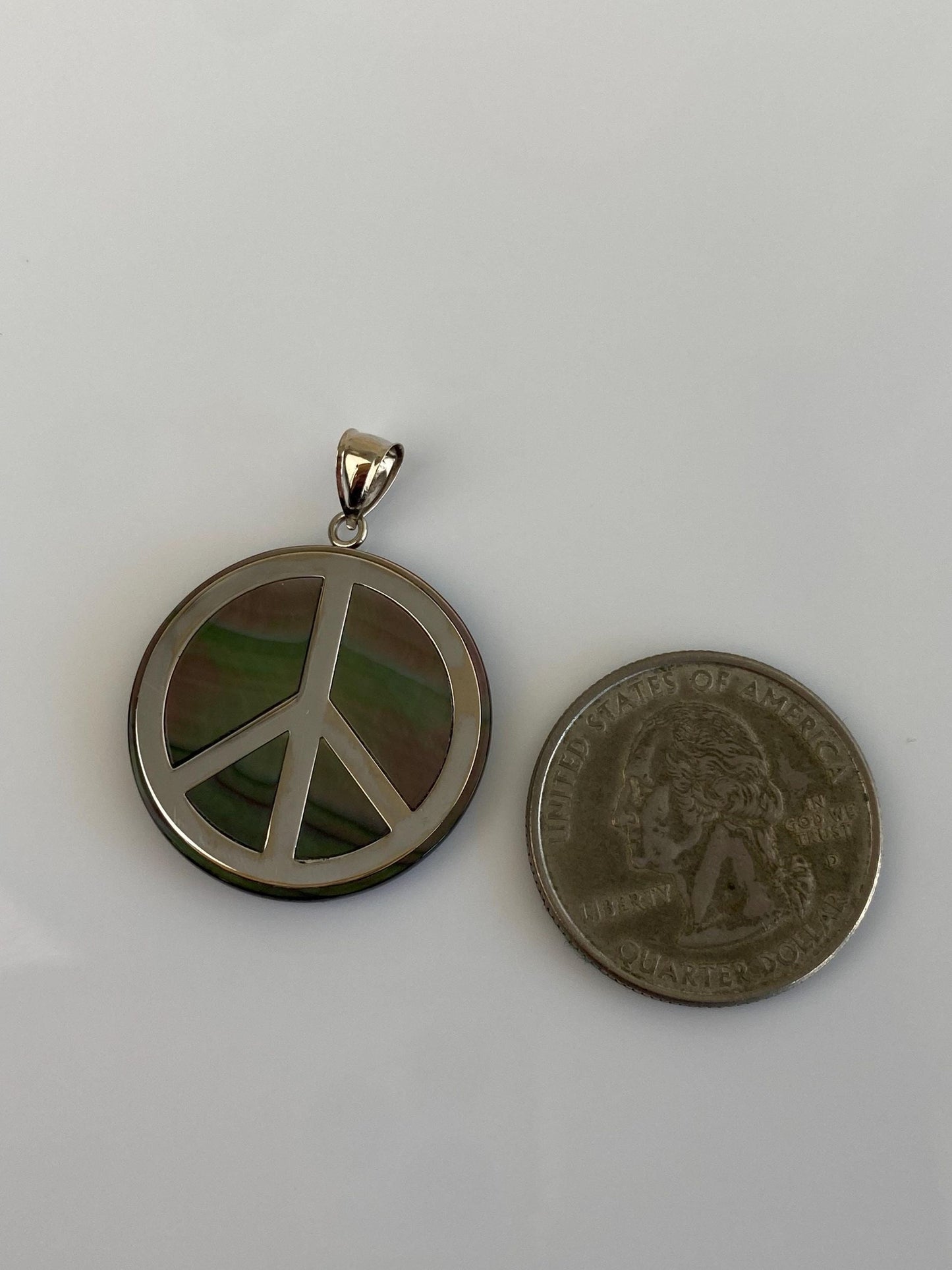 Vintage Solid 14k White Gold Abalone Peace Sign Charm
