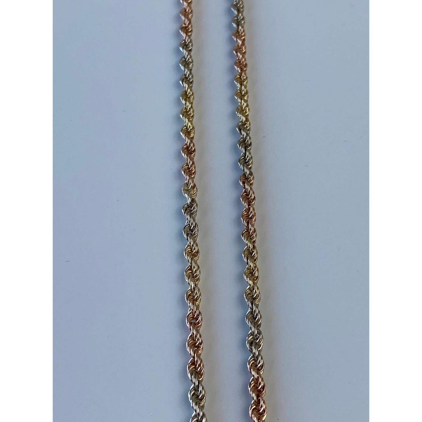 Vintage Solid 14k Tri Tone Gold Rope Chain Necklace - 18.25 inches