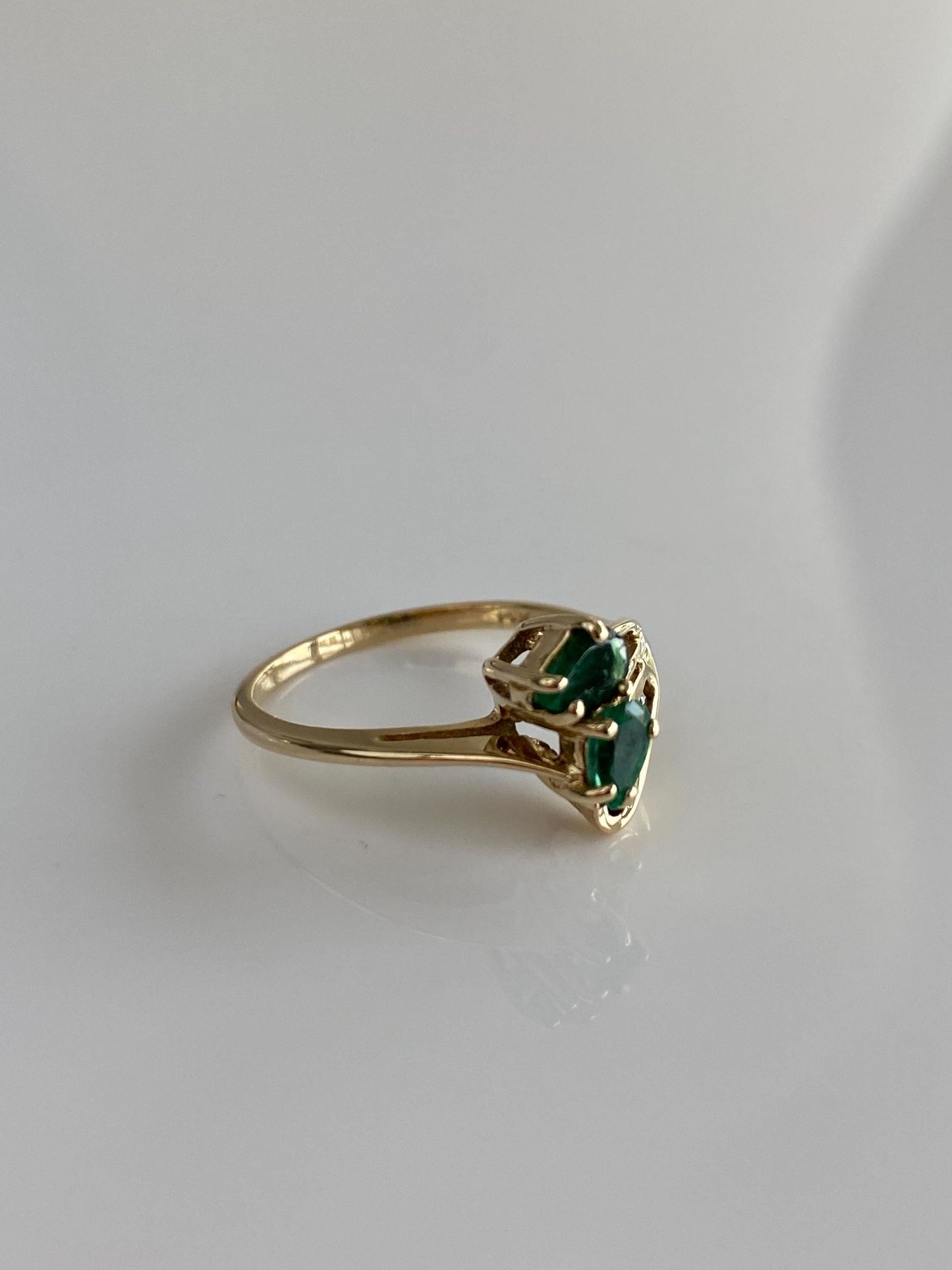 Vintage Solid 14k Yellow Gold Diamond Emerald Ring - Size 6