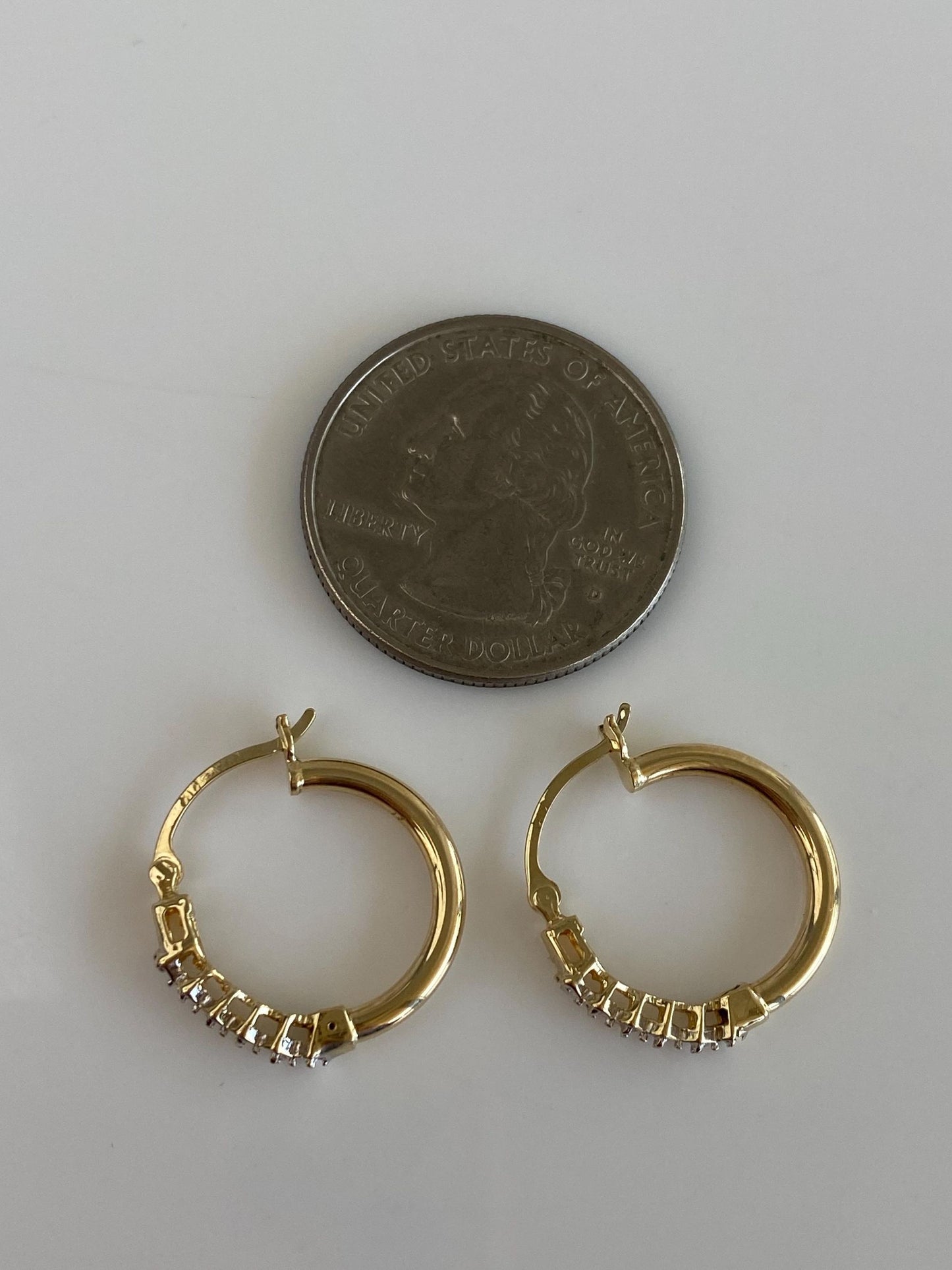 Vintage 14k White & Yellow Gold Clear Sapphire Hoop Earrings