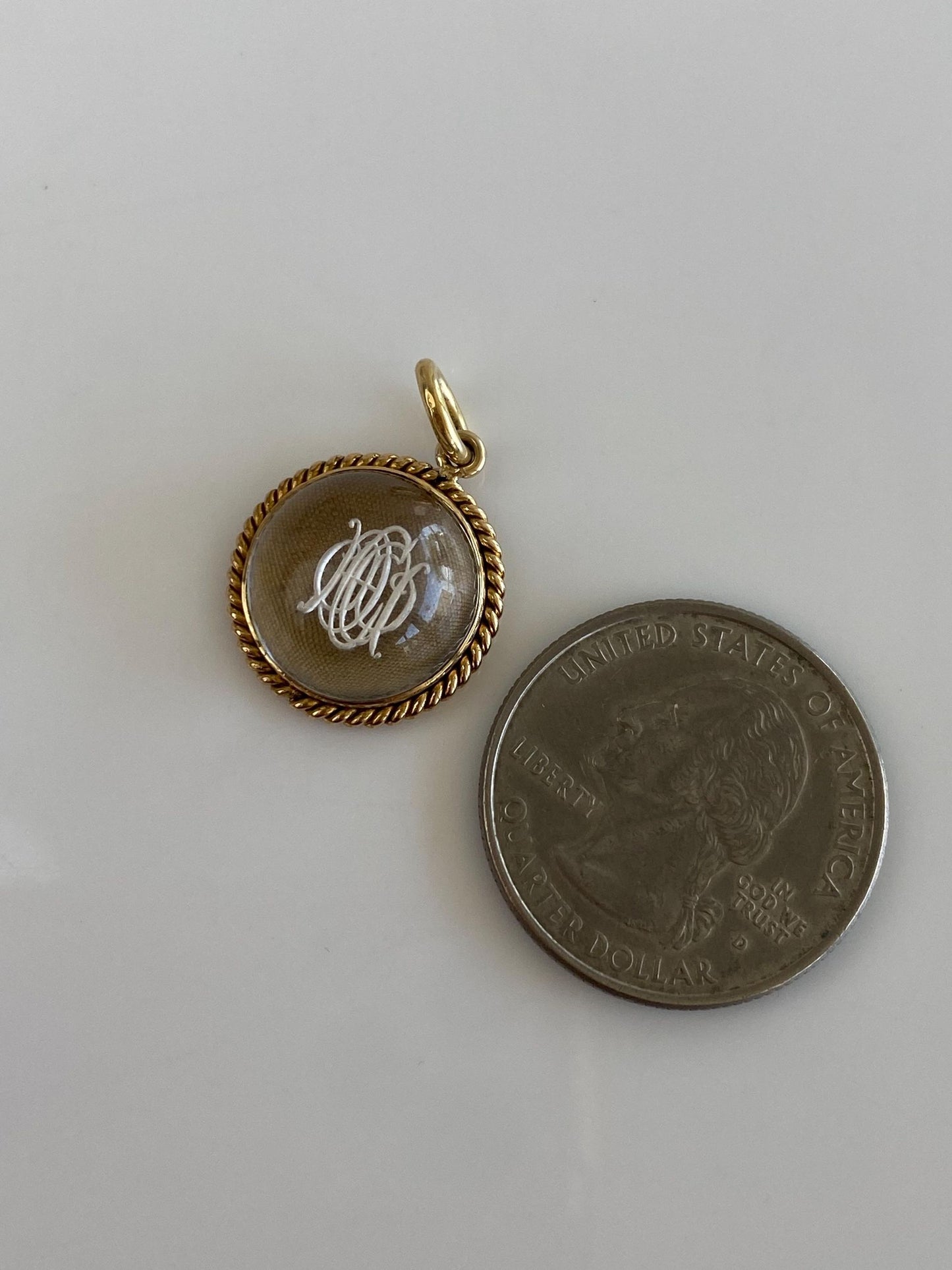 Vintage Solid 14k Yellow Gold Raised Quartz Monogram Stick Pin Conversion Charm