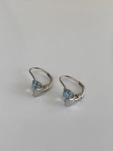 Vintage Solid 14k White Gold Diamond Light Blue Quartz Dangle Earrings