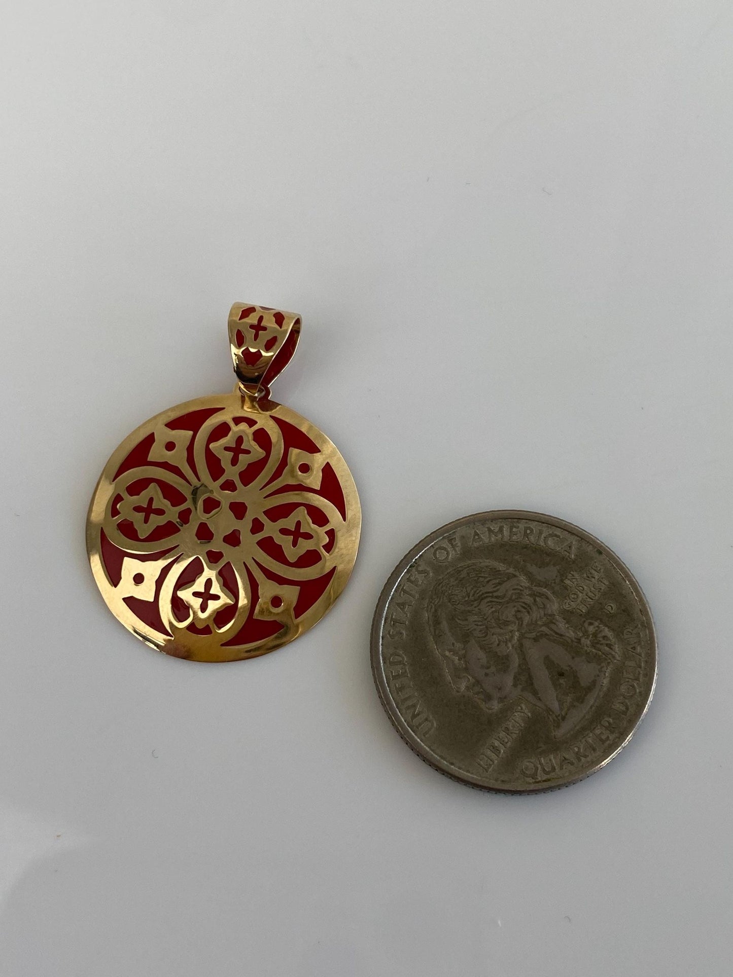 Vintage Solid 14k Yellow Gold Red Enamel Charm