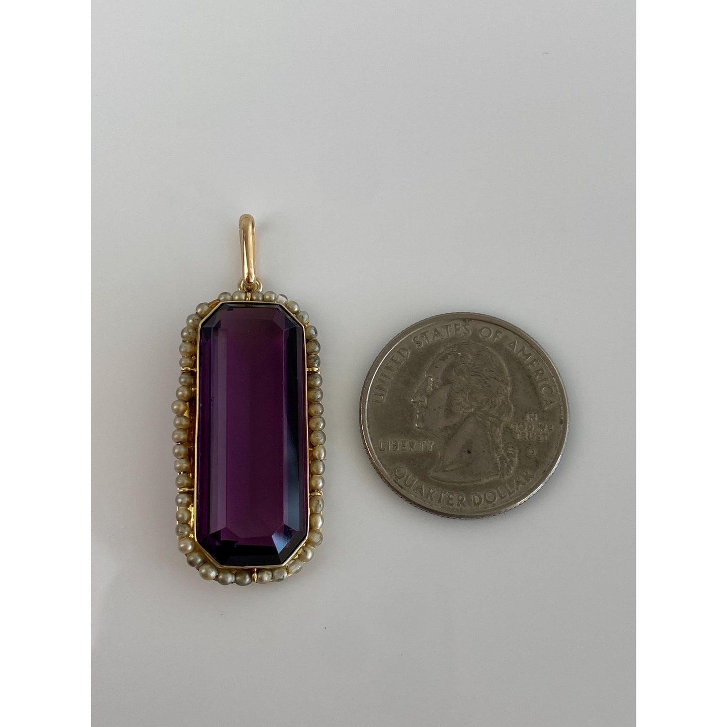 Vintage Solid 18k Yellow Gold Purple Cubic Zirconia Seed Pearl Halo Charm