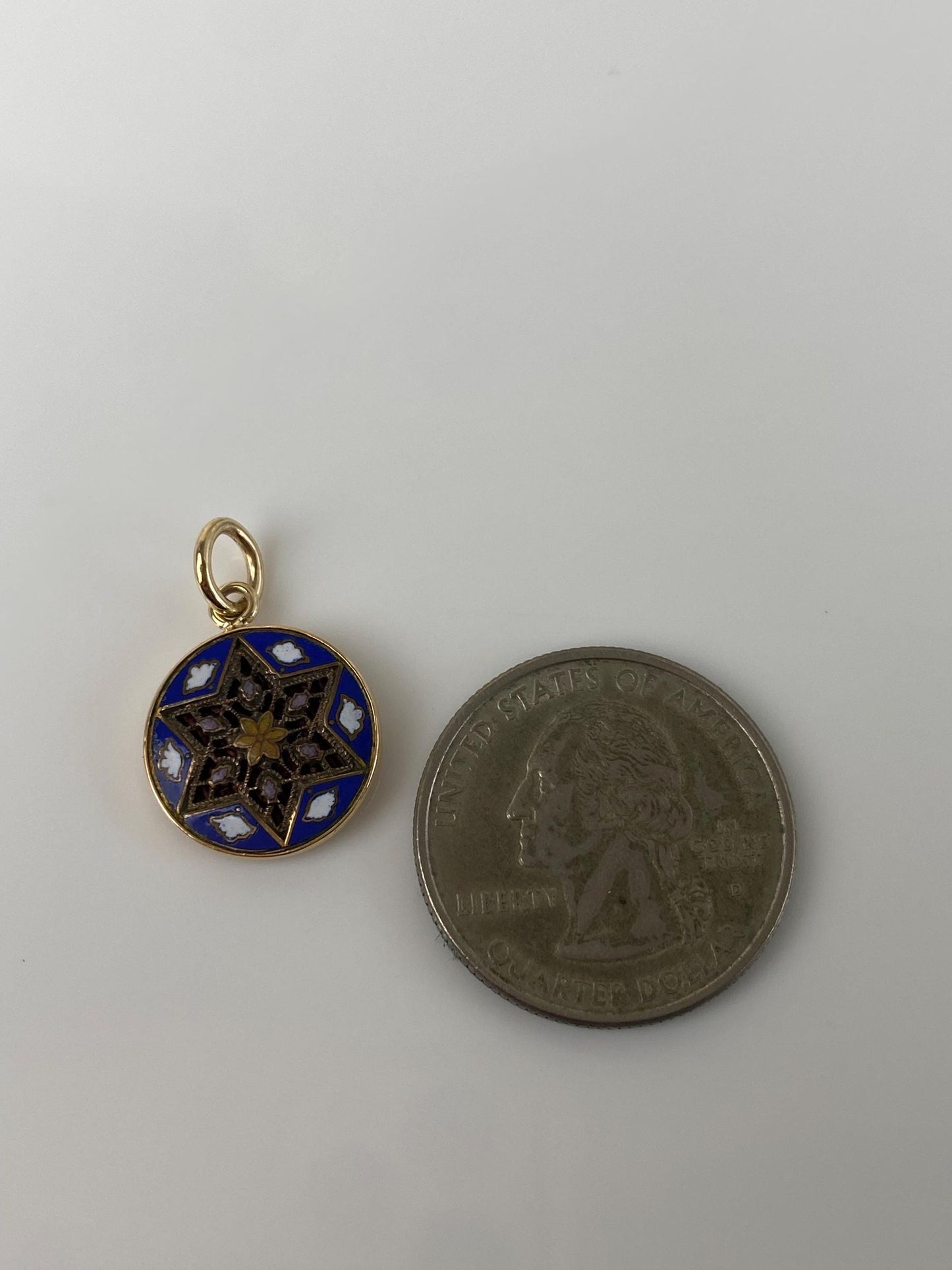 Vintage Solid 14k Yellow Gold Enamel Open Work Charm