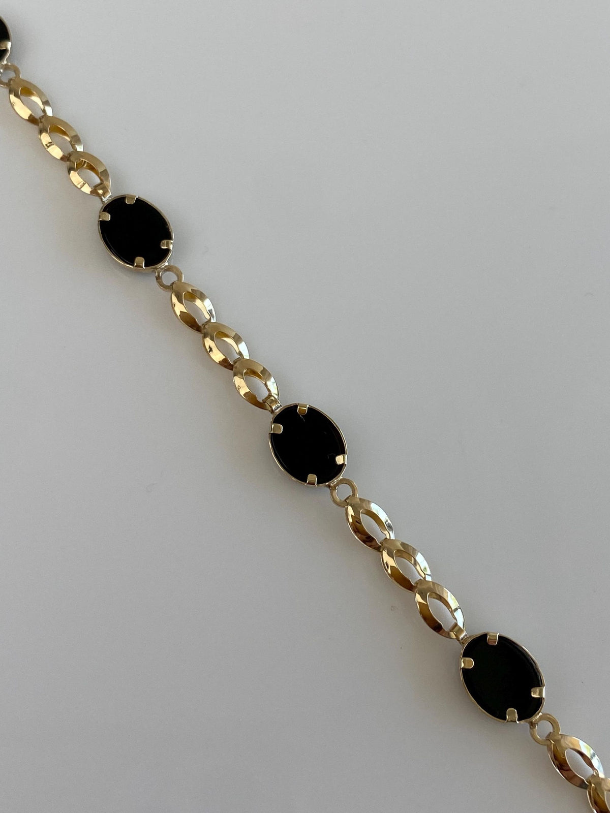 Vintage 10k Yellow Gold Onyx Fancy Link Bracelet - 7 inches
