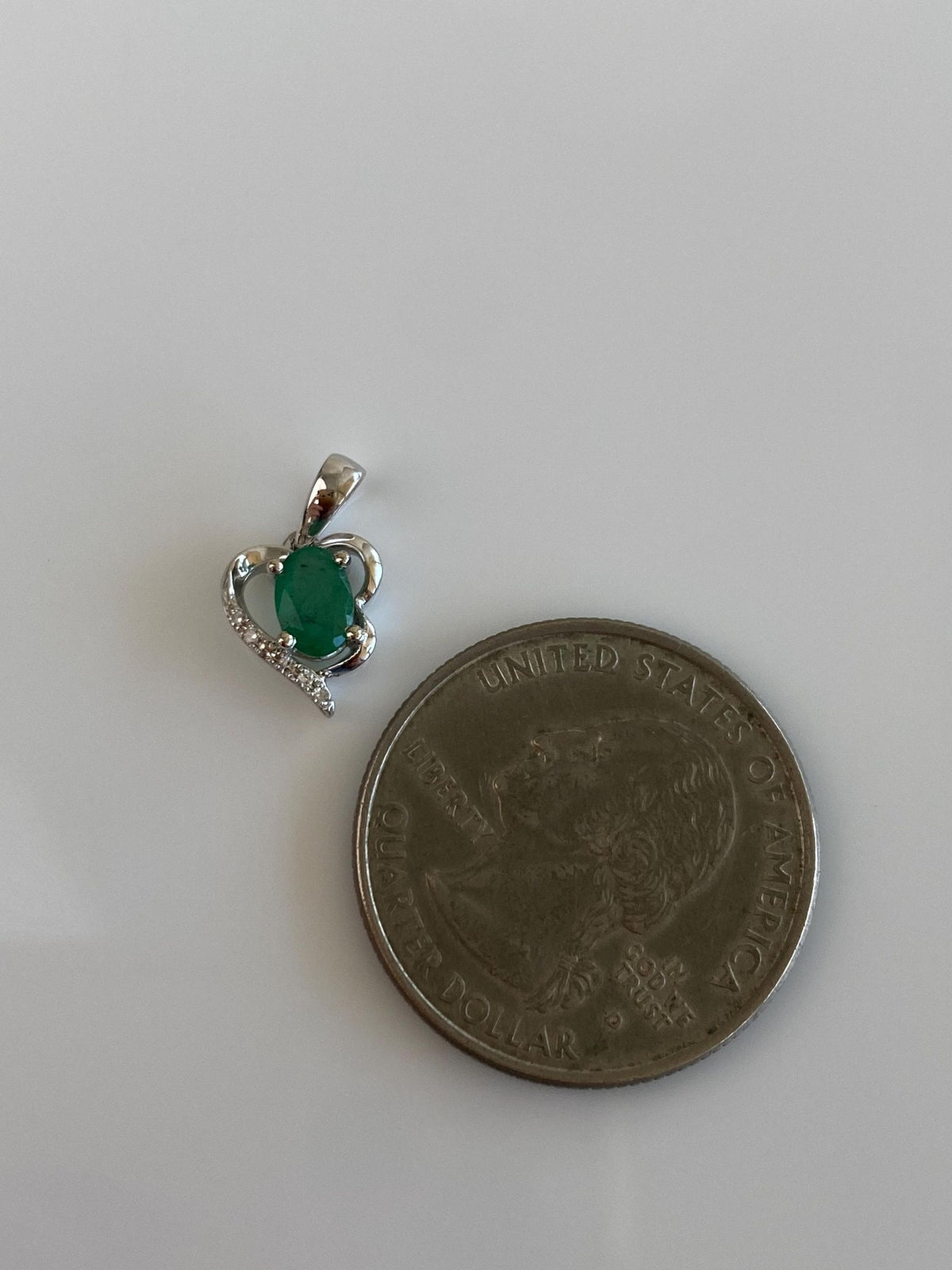 Solid 14k White Gold Emerald Diamond Charm