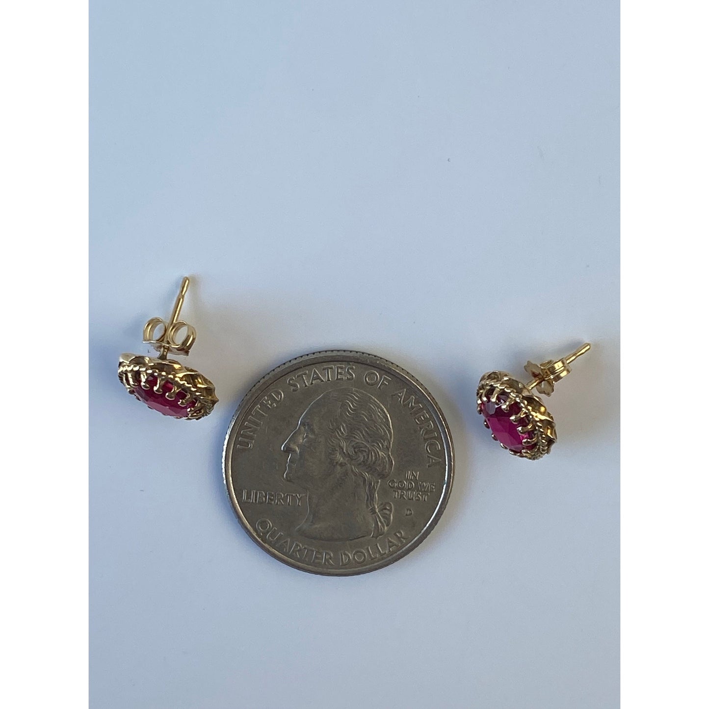 Vintage Solid 14k Yellow Gold Pink Sapphire Stud Earrings