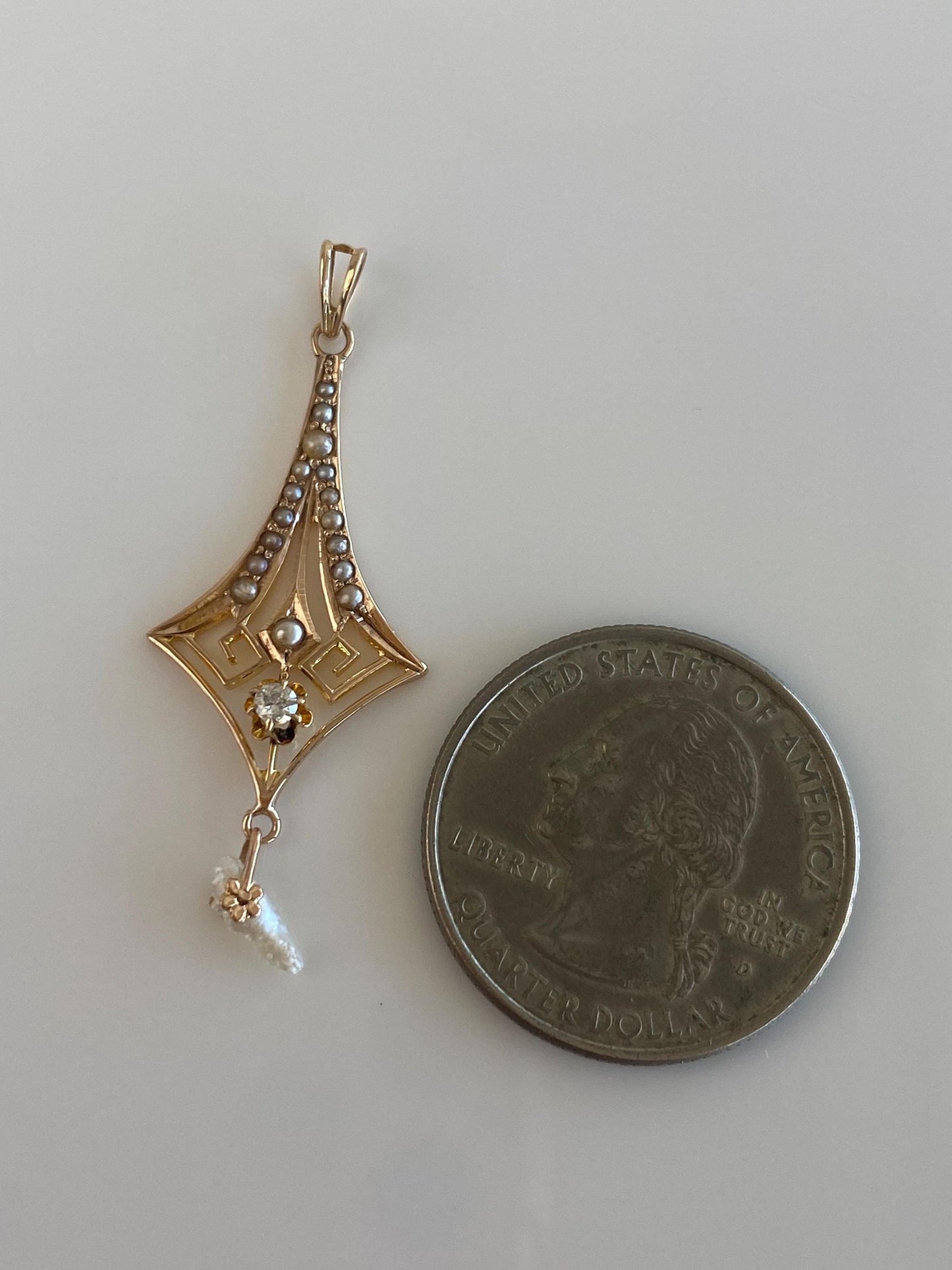 Solid 9k Yellow Gold Diamond Seed Pearls Freeform Pearl Charm