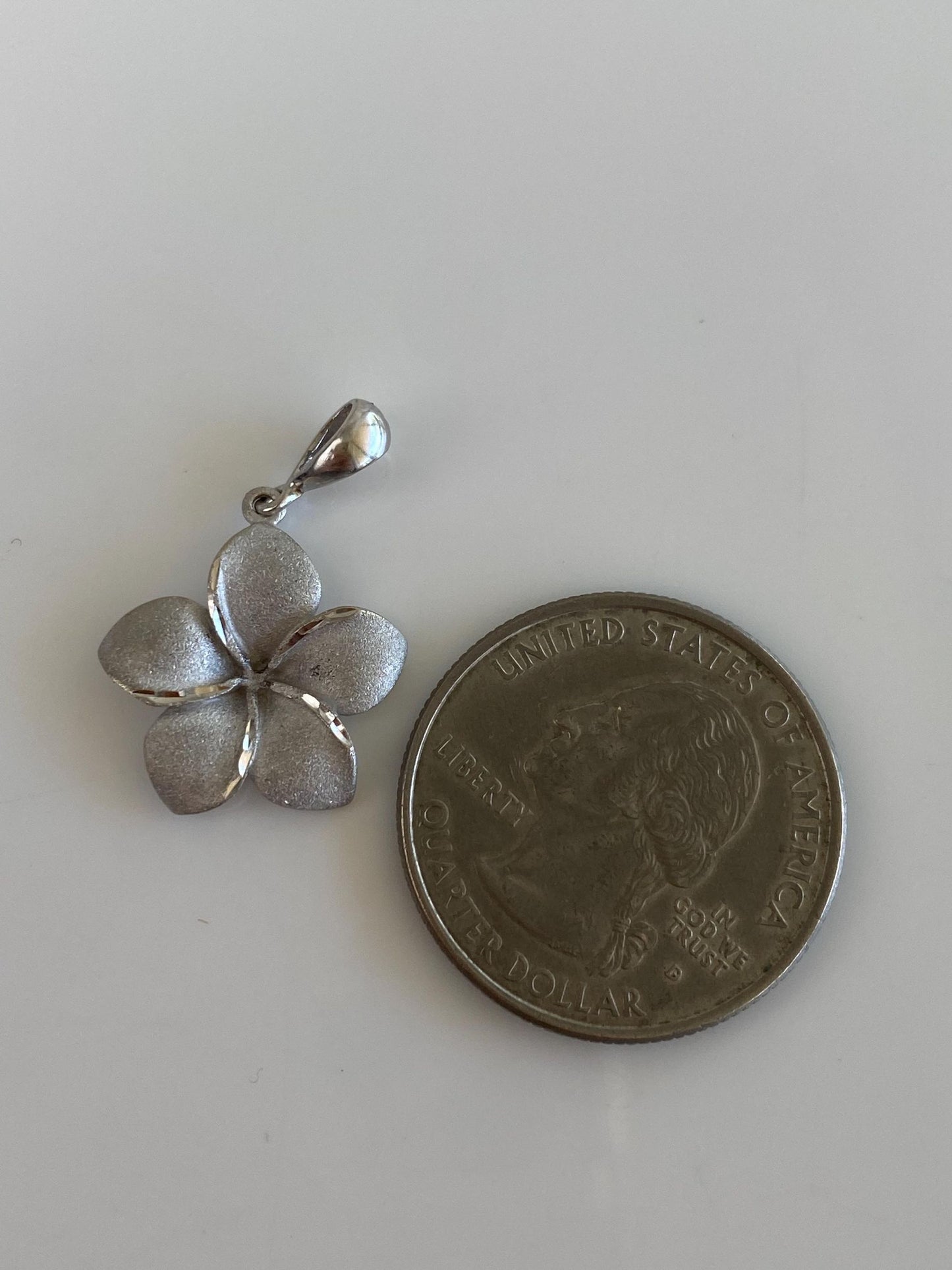 Vintage Solid 14k White Gold Satin Flower Charm
