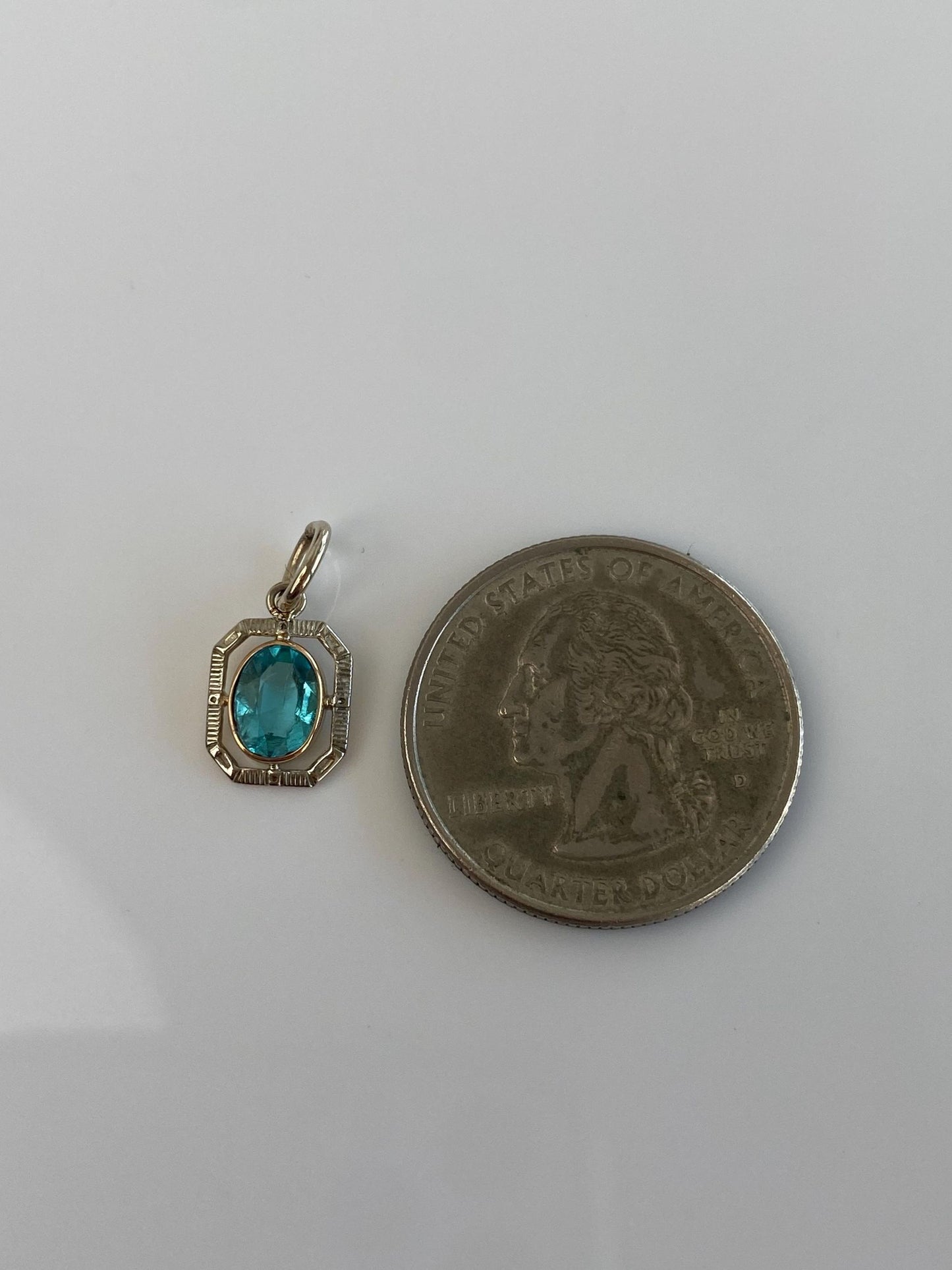 Vintage Solid 14k White & Yellow Gold Light Blue Cubic Zirconia Charm