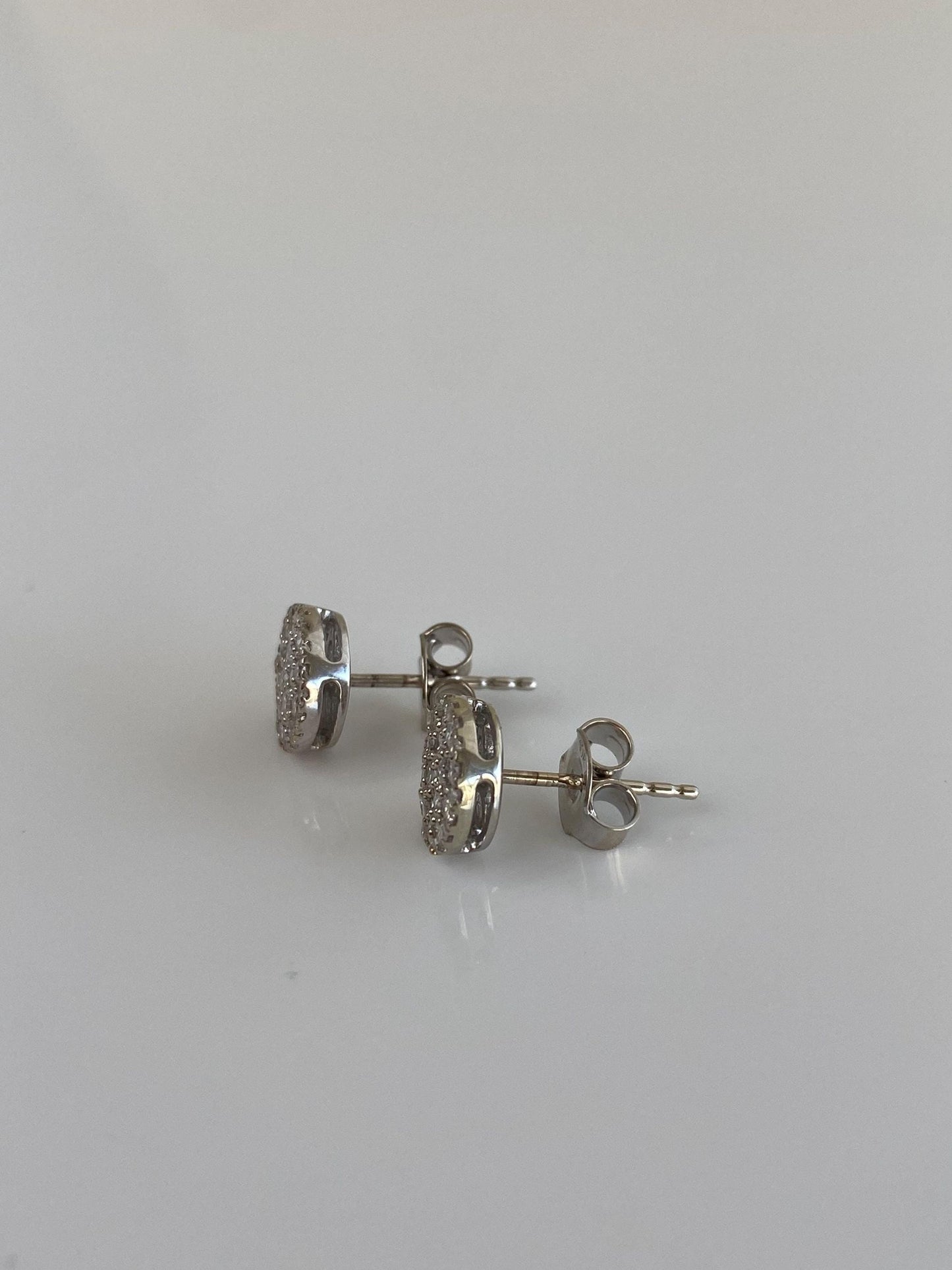 Vintage Solid 10k White Gold Diamond Cluster Stud Earrings