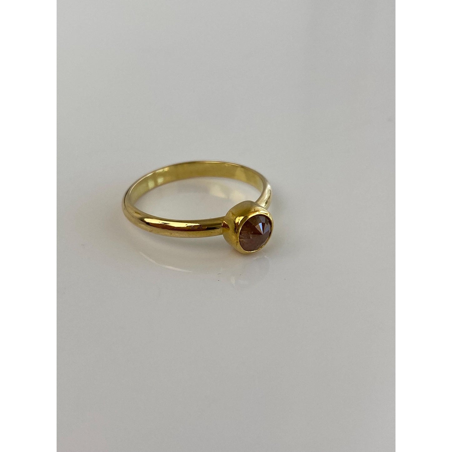 Vintage Solid 18k Yellow Gold Brown Diamond Ring - Size 6.75