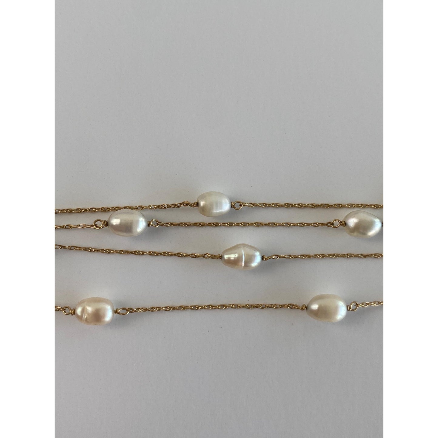 Vintage Solid 14k Yellow Gold Pearl Dainty Chain Necklace - 31 inches