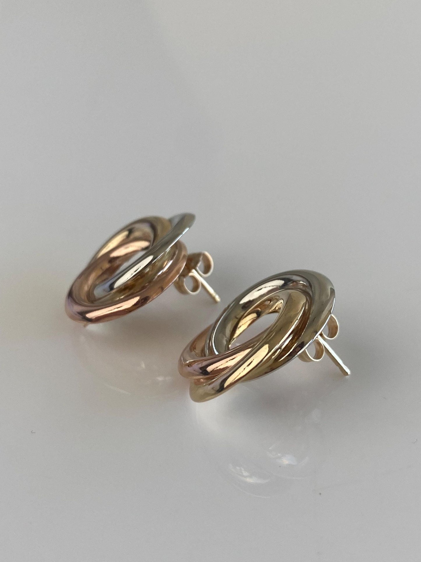 Vintage Solid 14k Tri Tone Gold Knot Drop Earrings