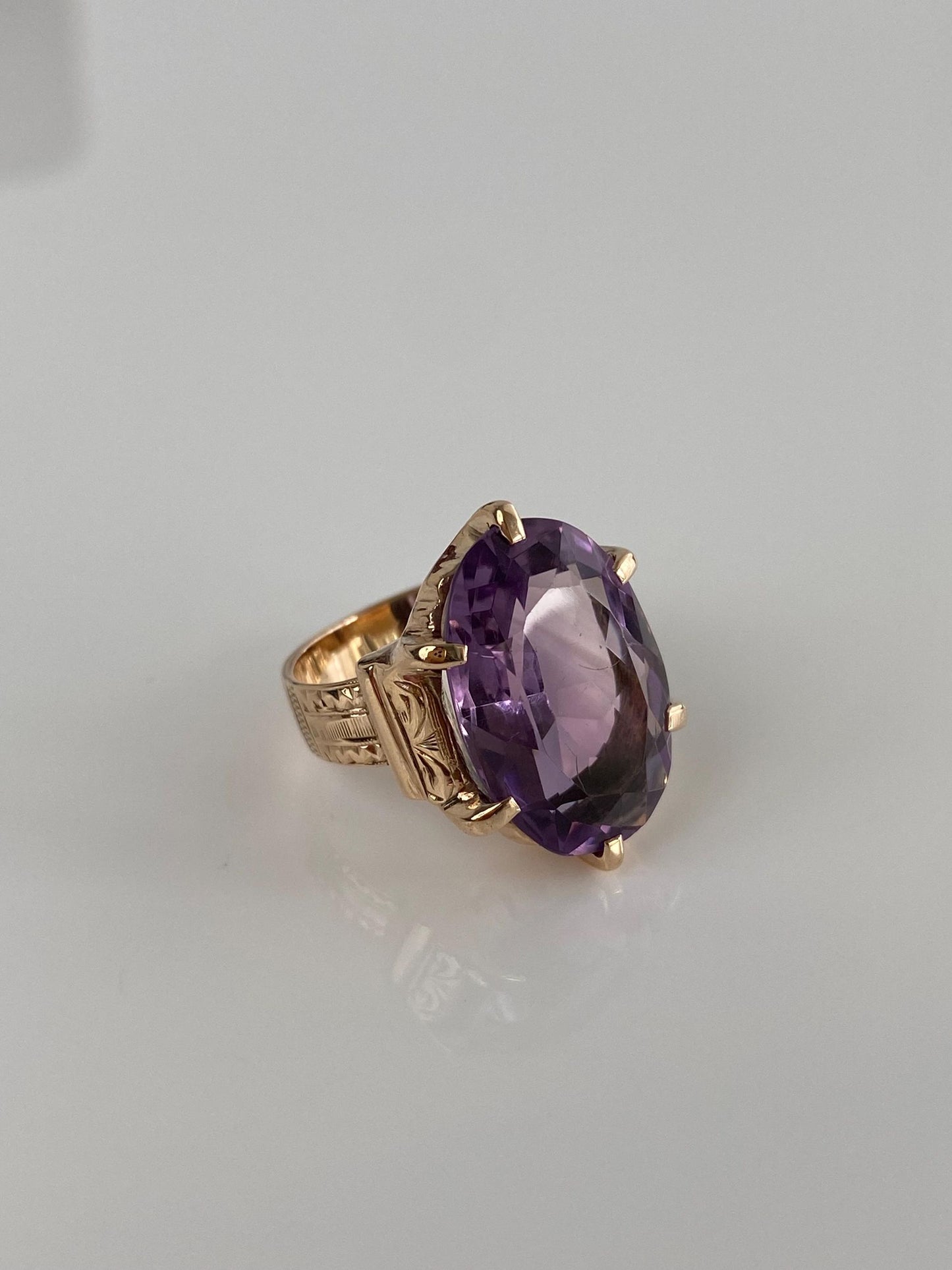 Vintage Solid 10k Rosey Gold Amethyst Ring - Size 3.75