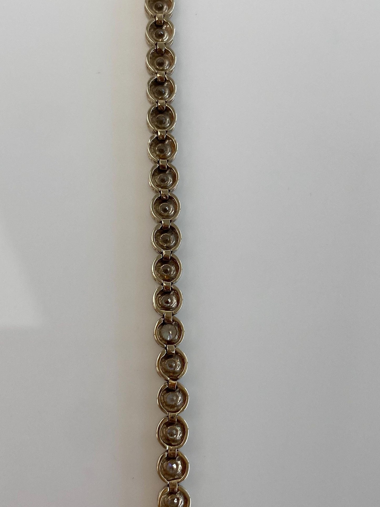 Solid 14k White Gold Bezel Set Cubic Zirconia Link Bracelet - 7 inches