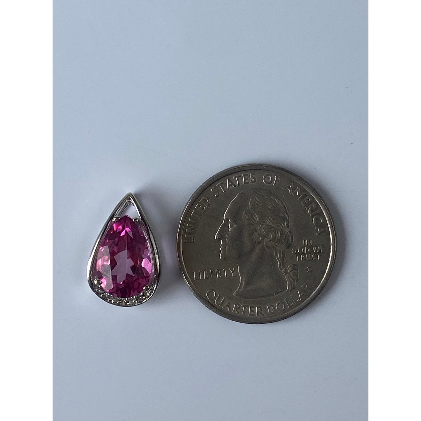 Vintage Solid 10k White Gold Diamond Pink Sapphire Teardrop Slide Charm
