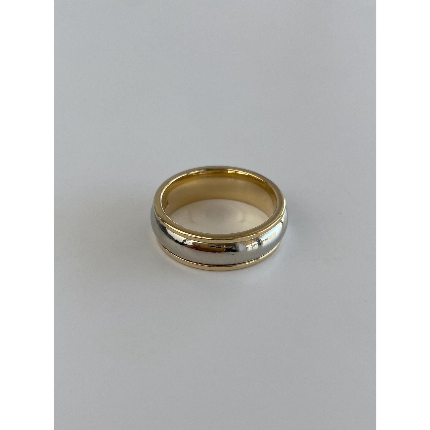 Vintage Solid 14k White & Yellow Gold Lined Ring Band - Size 6