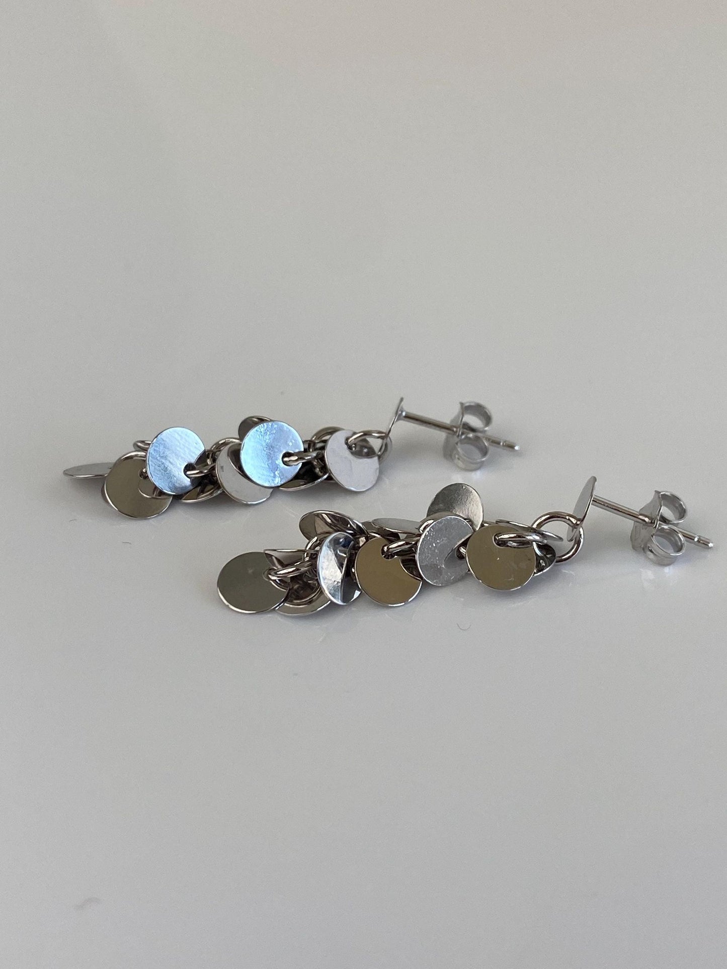 Vintage Solid 14k White Gold Disc Dangle Earrings