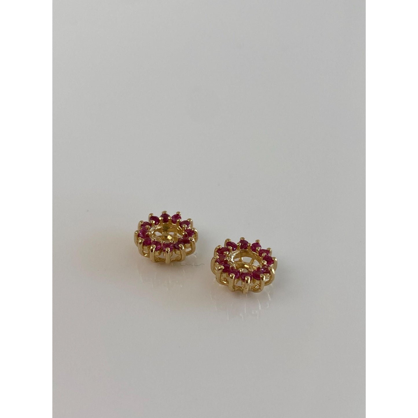 Vintage Solid 14k Yellow Gold Pink Sapphire Flower Earring Jackets