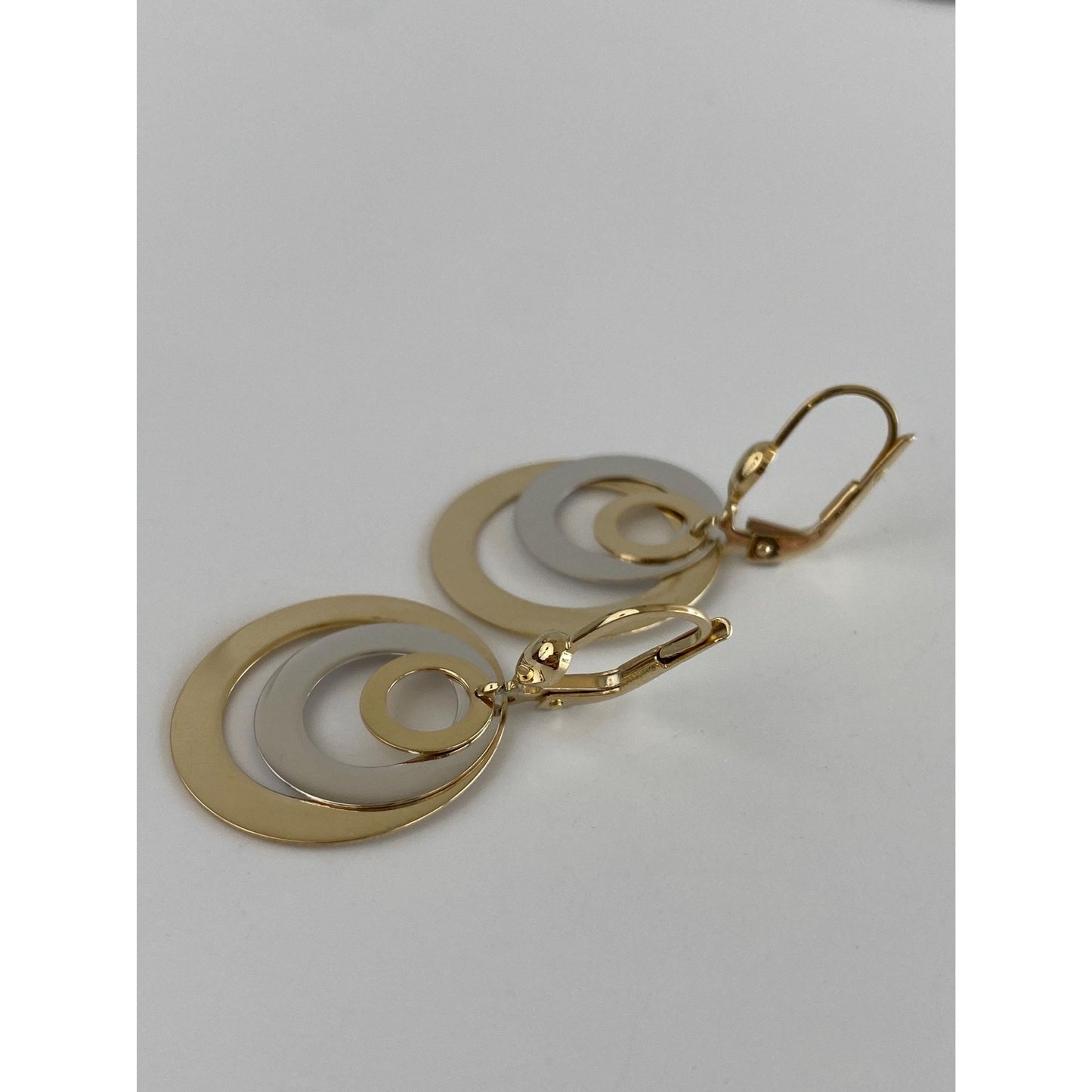 Vintage Solid 14k White & Yellow Gold Circle Dangle Earrings