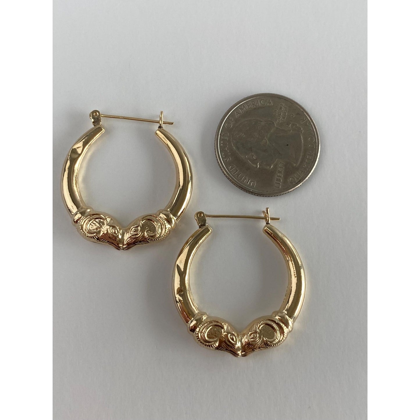 Vintage 14k Yellow Gold Ram Head Hoop Earrings