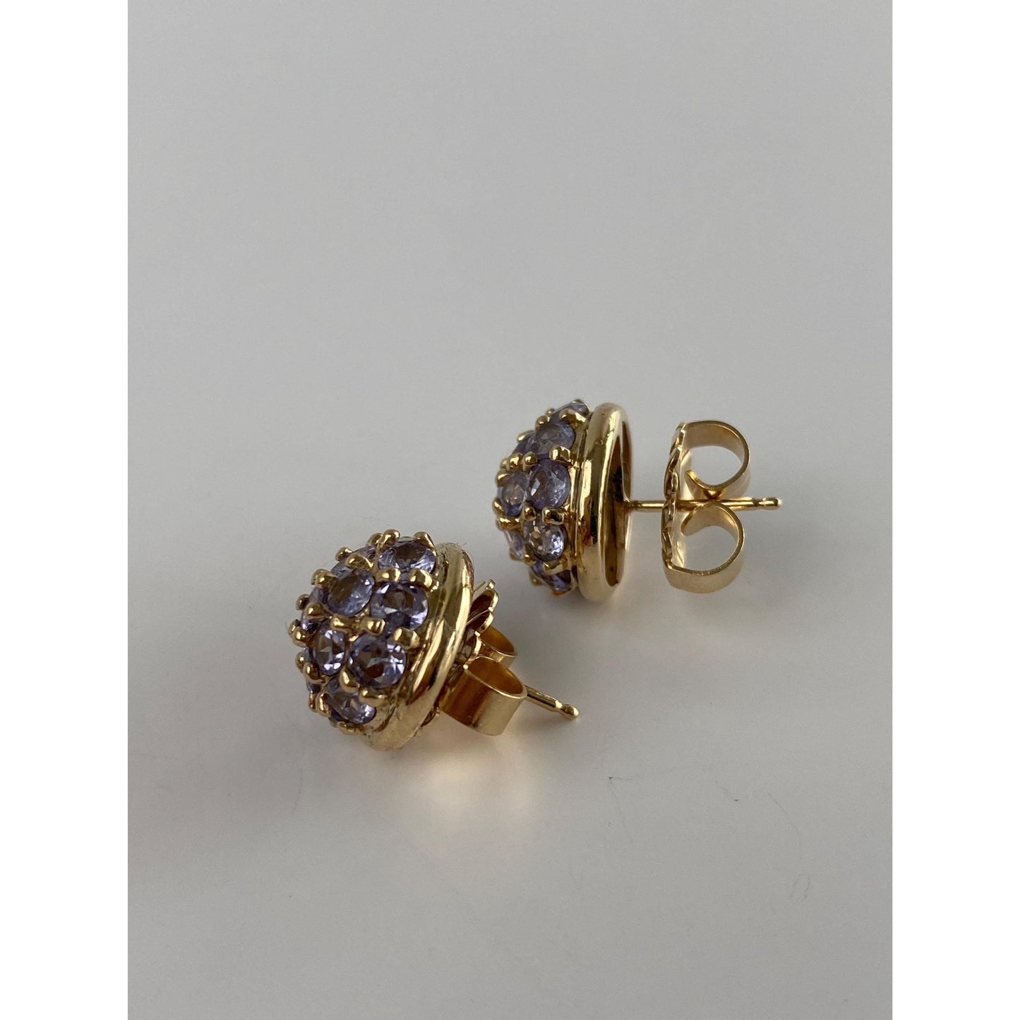 Solid 14k Yellow Gold Lilac Cubic Zirconia Cluster Stud Earrings