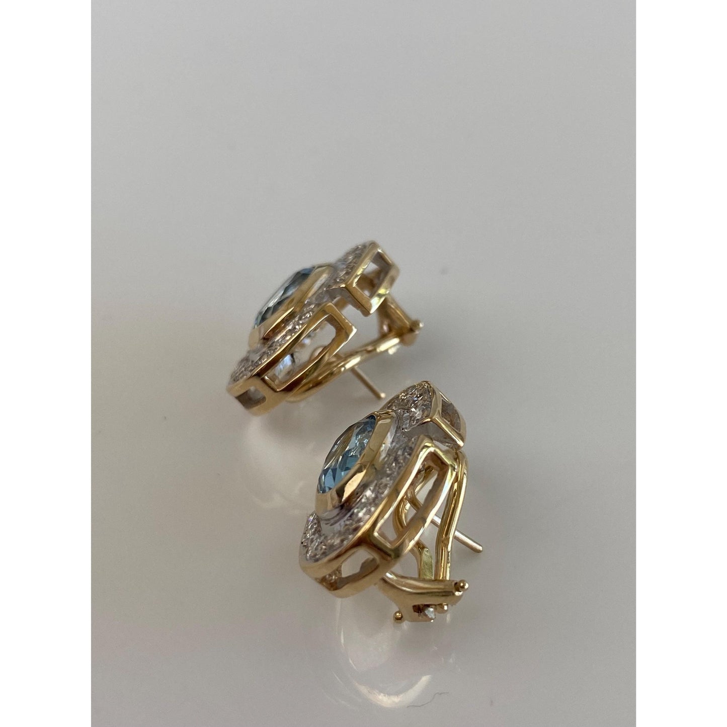 Vintage Solid 14k Yellow Gold Diamond Halo Topaz Drop Earrings