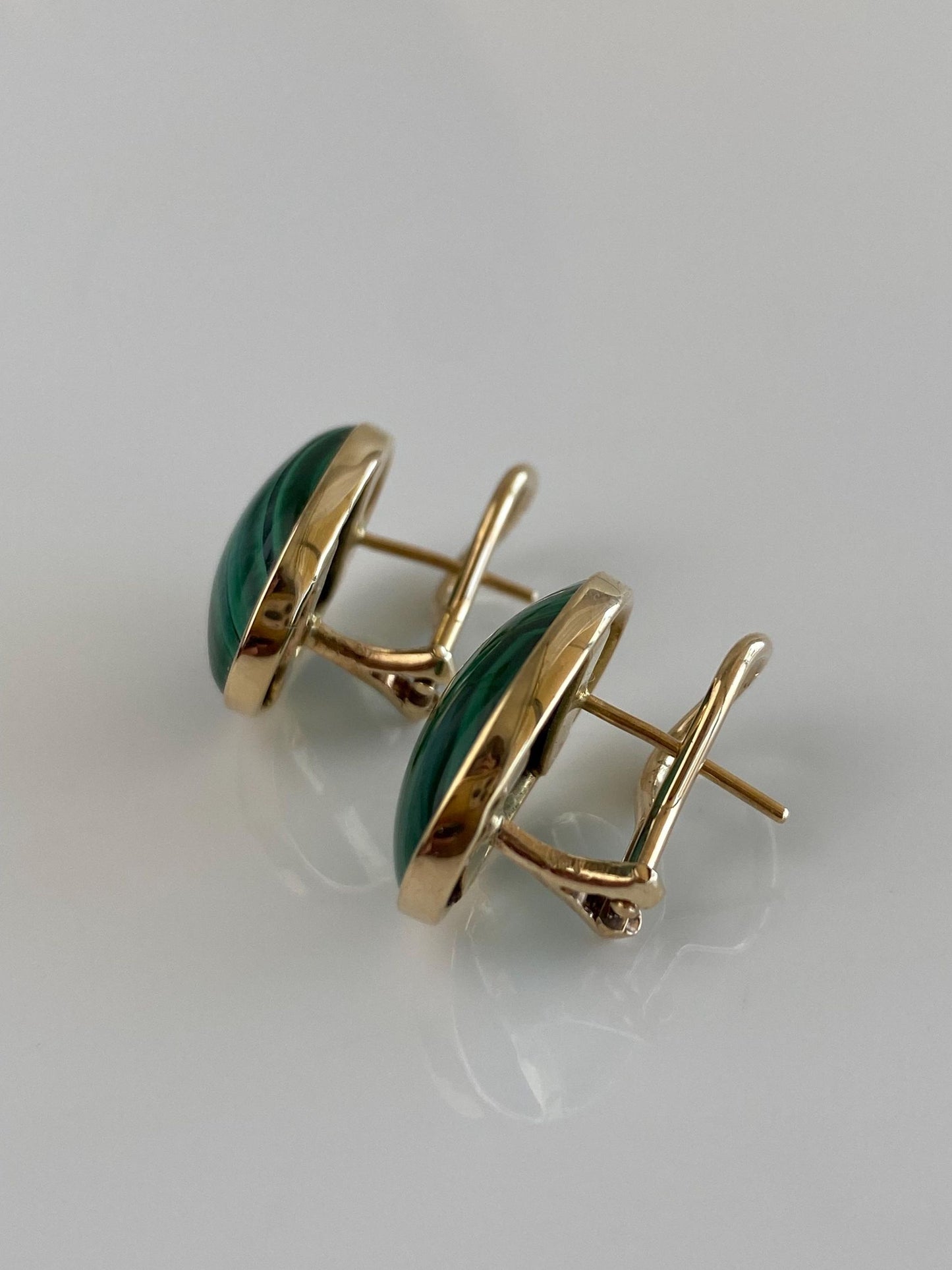 Vintage Solid 14k Yellow Gold Malachite Drop Earrings
