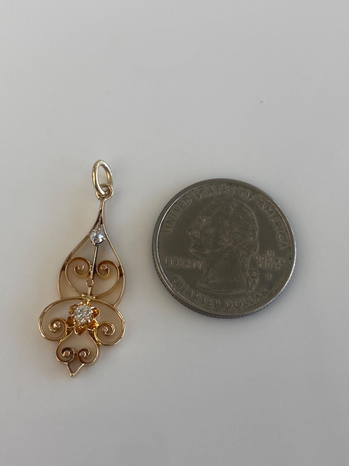 Vintage Solid 10k Yellow Gold Diamonds Filigree Charm