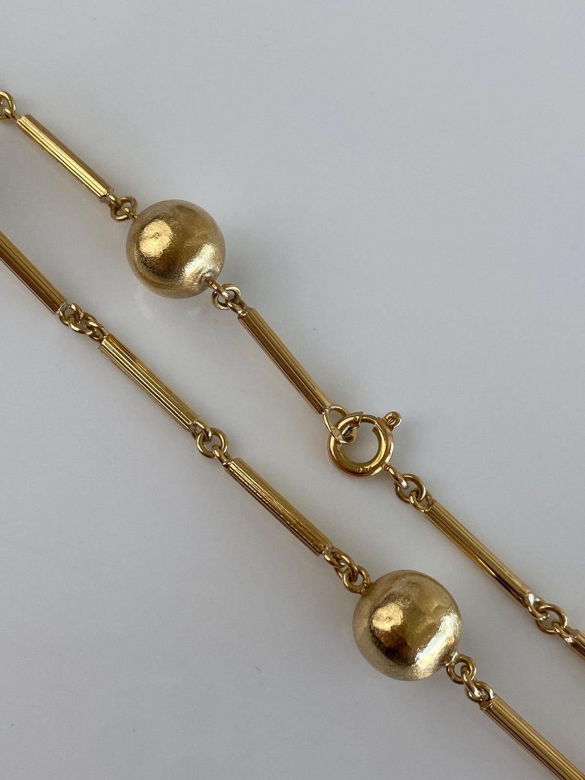 Vintage 18k Yellow Gold Satin Ball Lined Bar Link Necklace - 31.25 inches